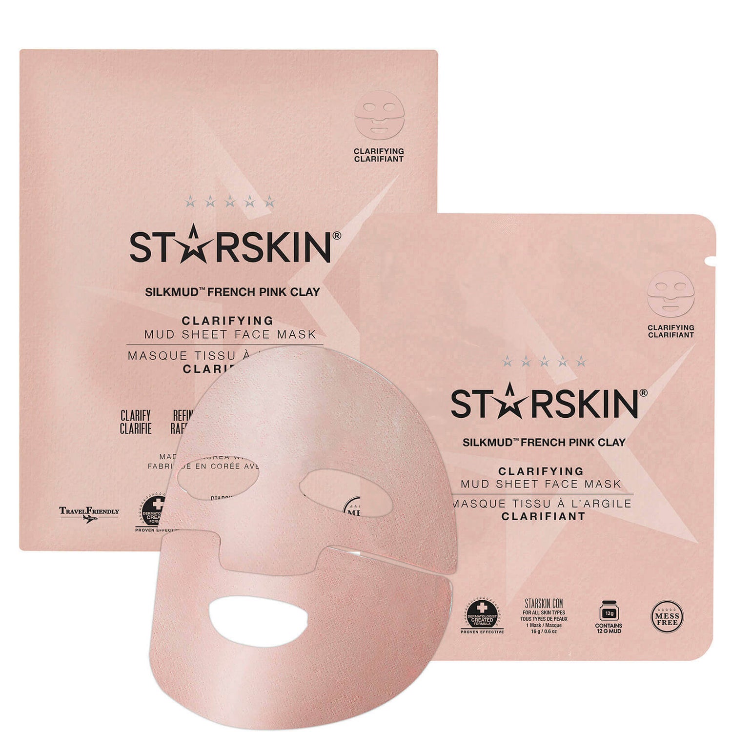 STARSKIN SILKMUD™ Pink French Clay Purifying Liftaway Mud Face Sheet