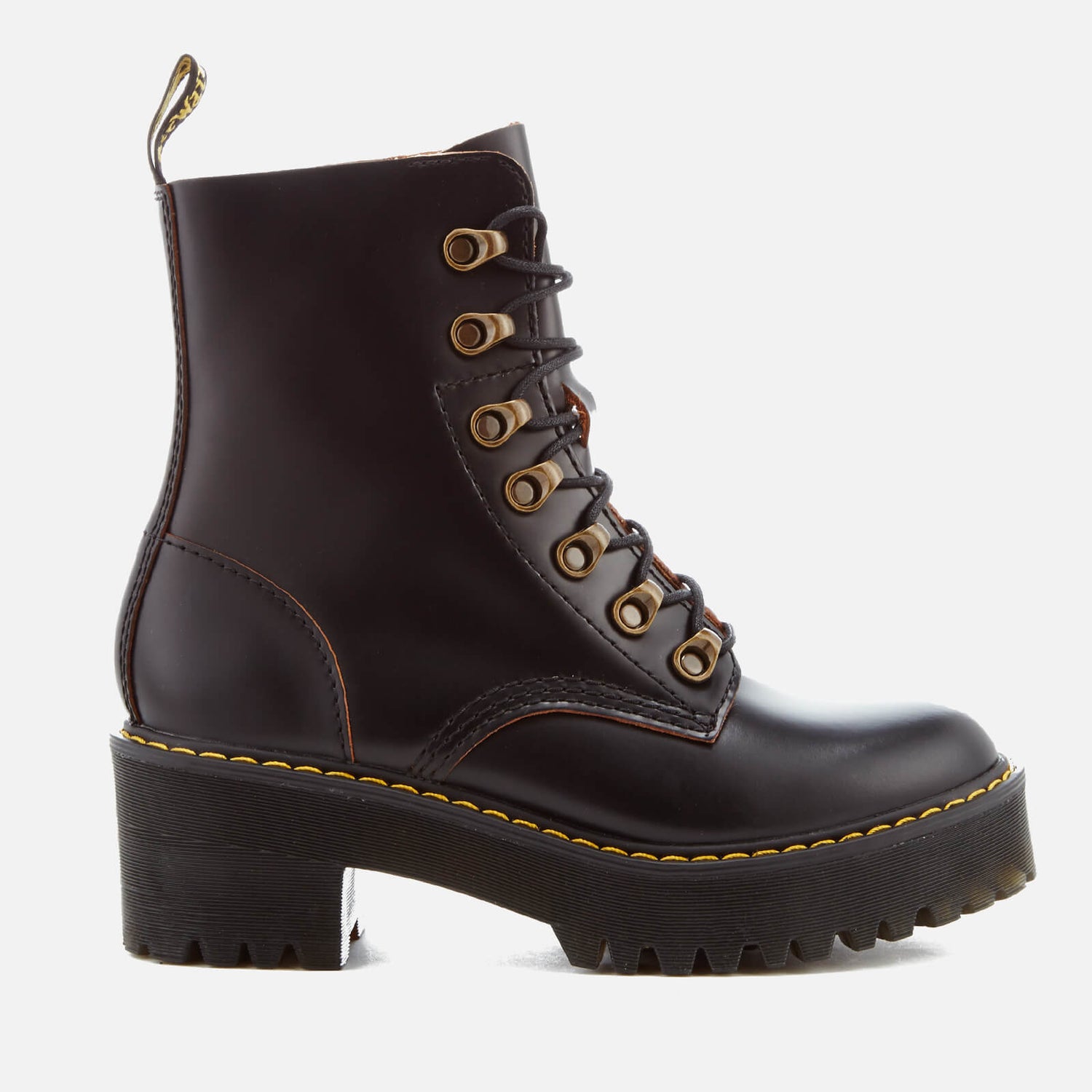 Dr. Martens Women's Leona Leather Lace Up Heeled Boots - Black