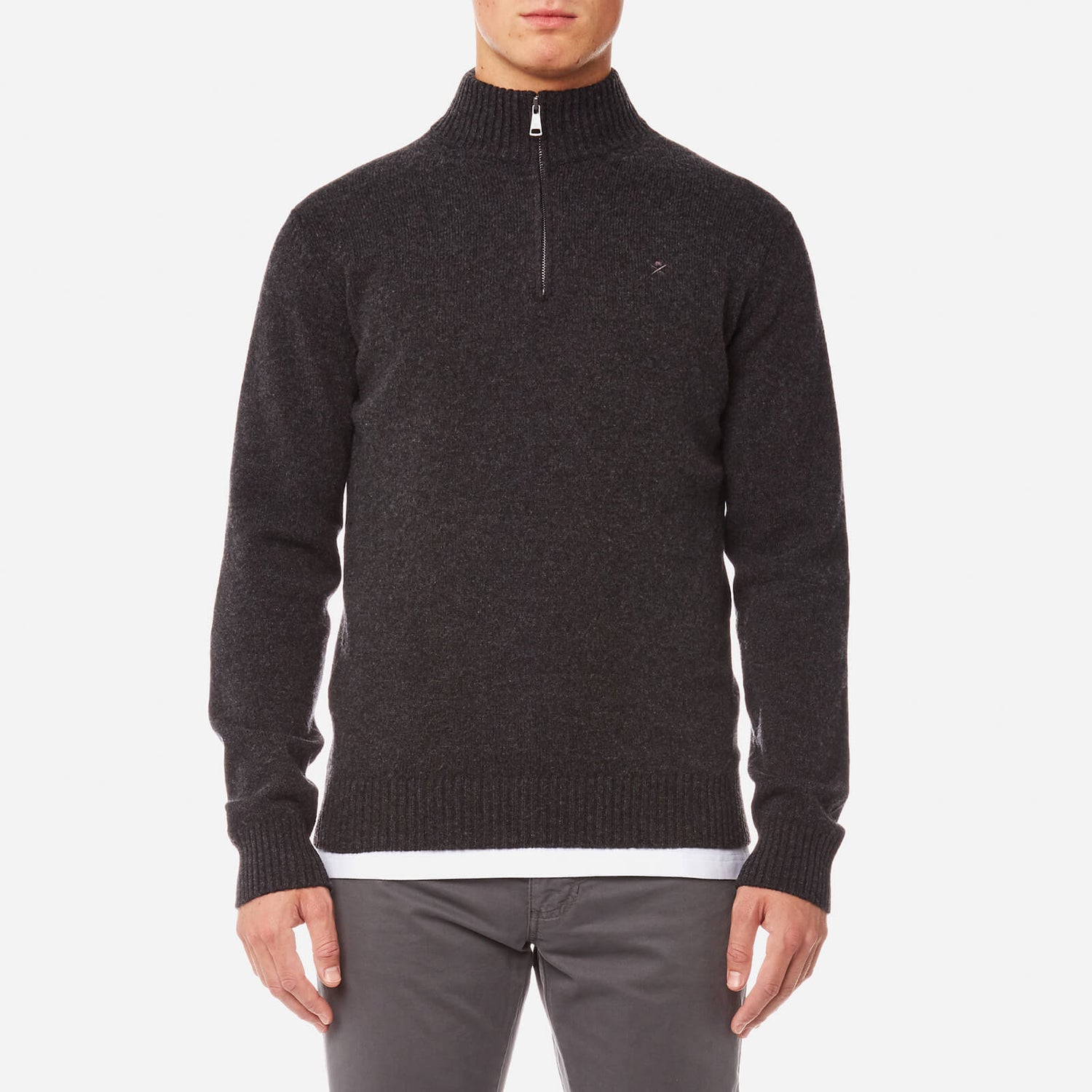 Hackett Men s Lambswool Quarter Zip Jumper Charcoal TheHut