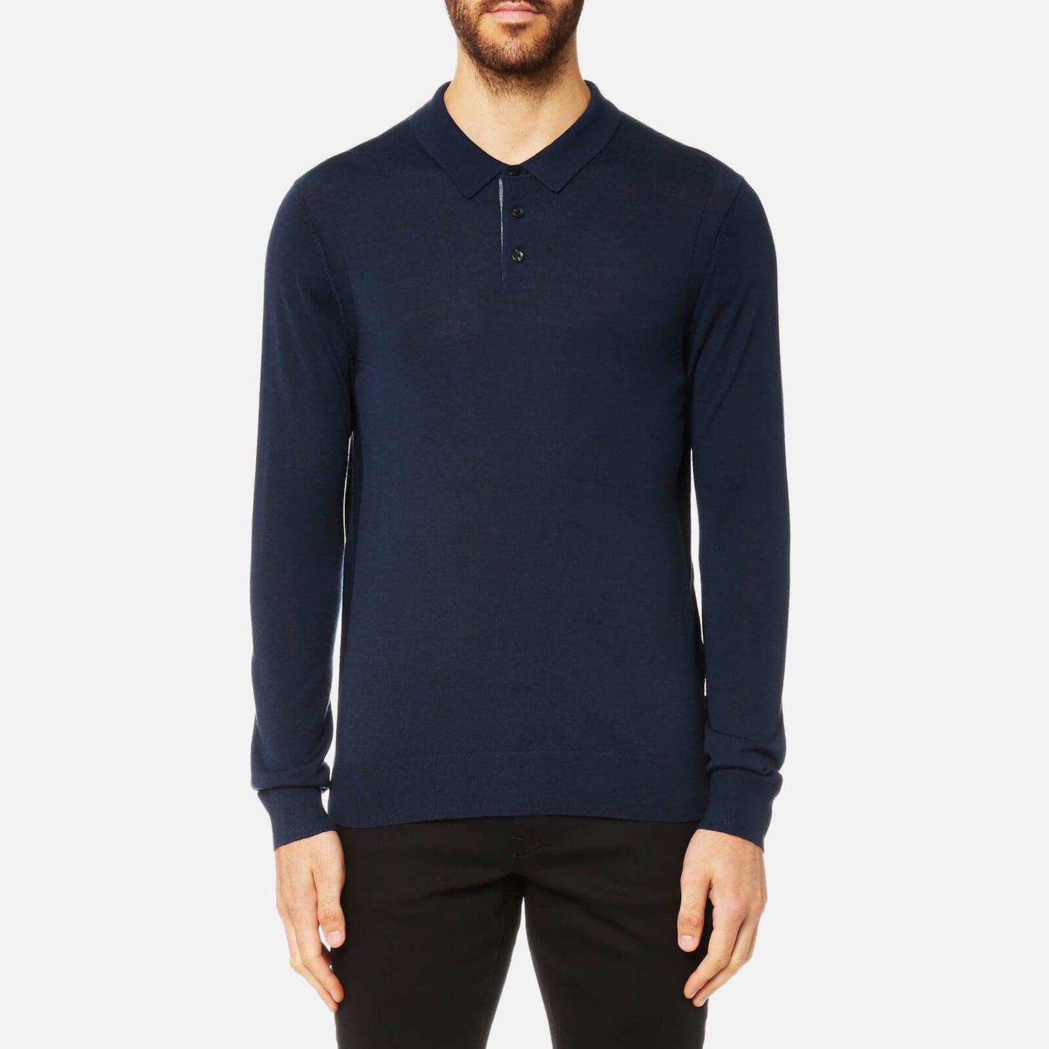 Michael Kors Men s Merino Long Sleeve Polo Shirt Midnight TheHut