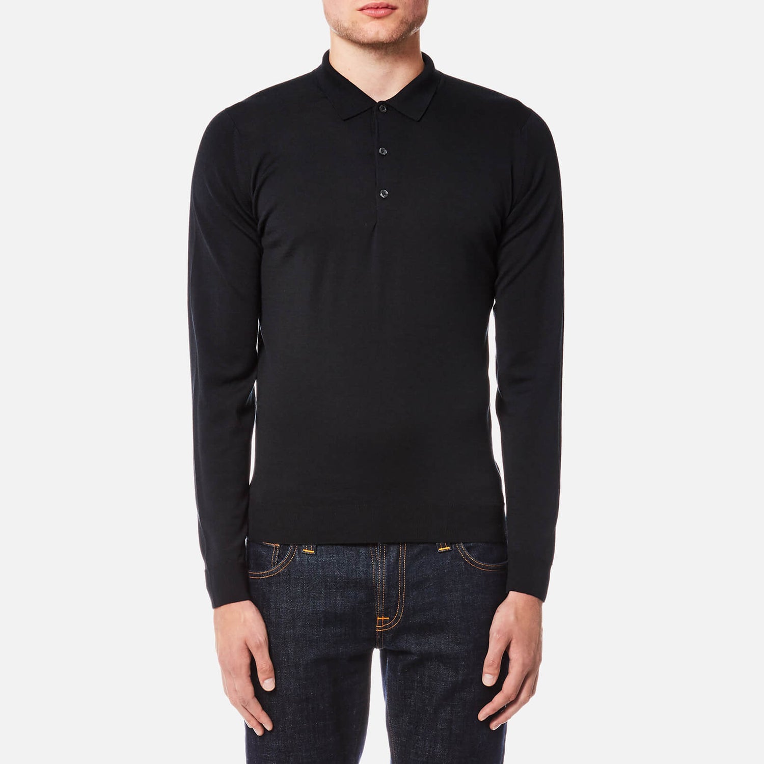 John Smedley Men's Belper Long Sleeve Polo Shirt - Black - L