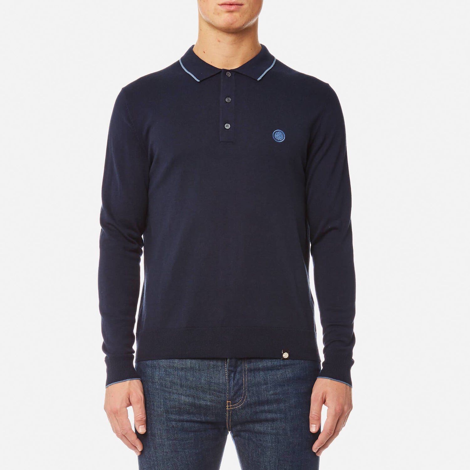 Pretty Green Men s Tilson Long Sleeve Knitted Polo Shirt Navy TheHut