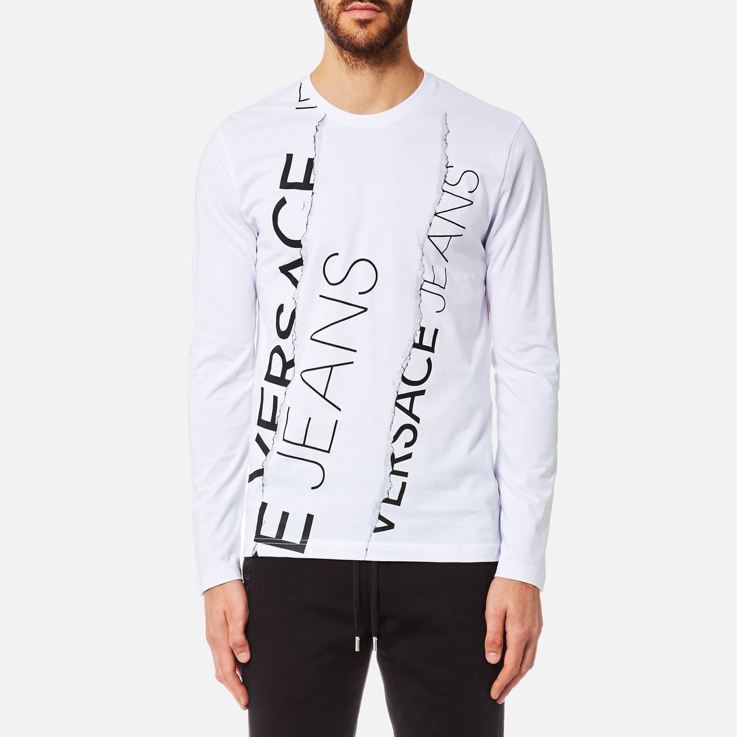 Versace Jeans Men s Long Sleeve Vertical Logo T Shirt Bianco Ottico