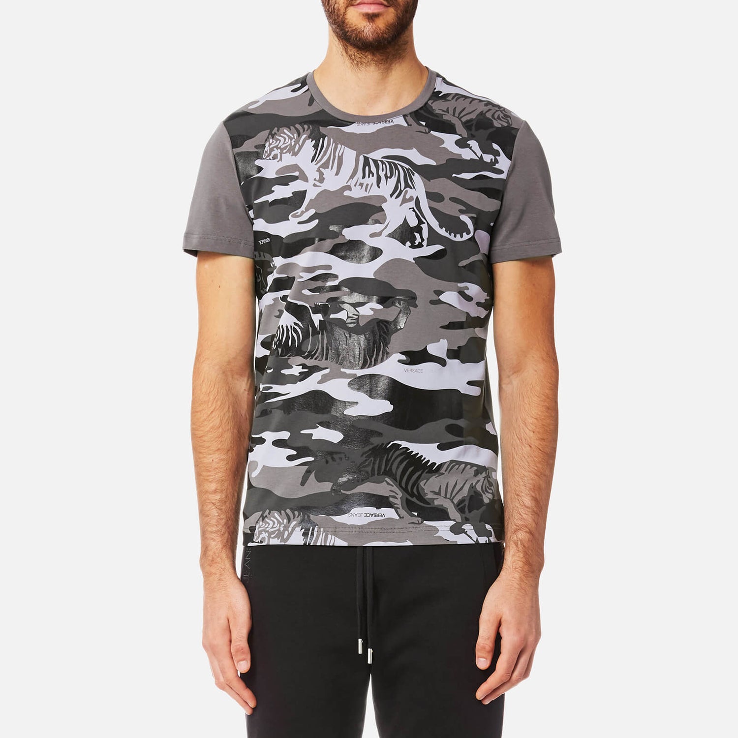 Versace Jeans Men's Tiger Camo Print T-Shirt Grigio Medio