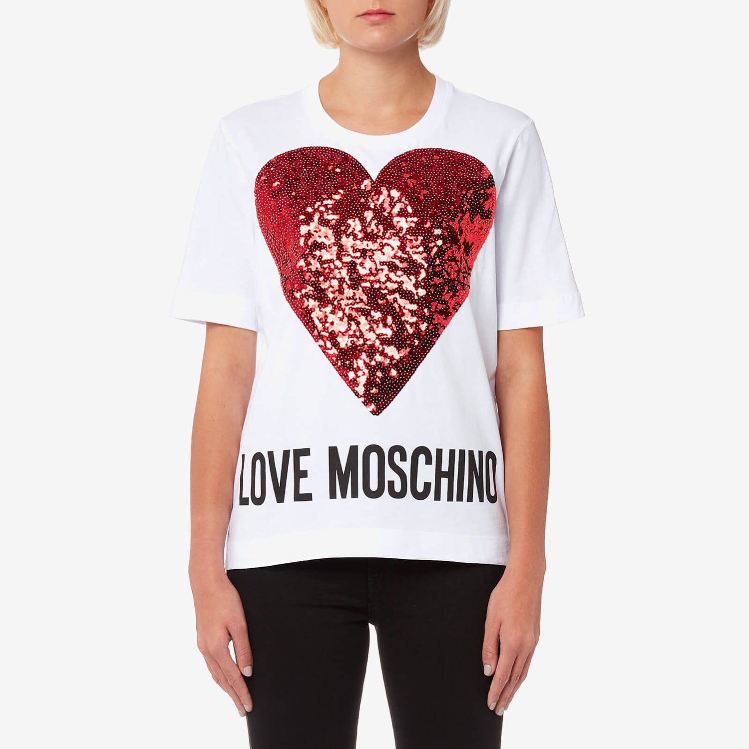 Love Moschino Women's Glitter Large Heart T-Shirt - White | TheHut.com