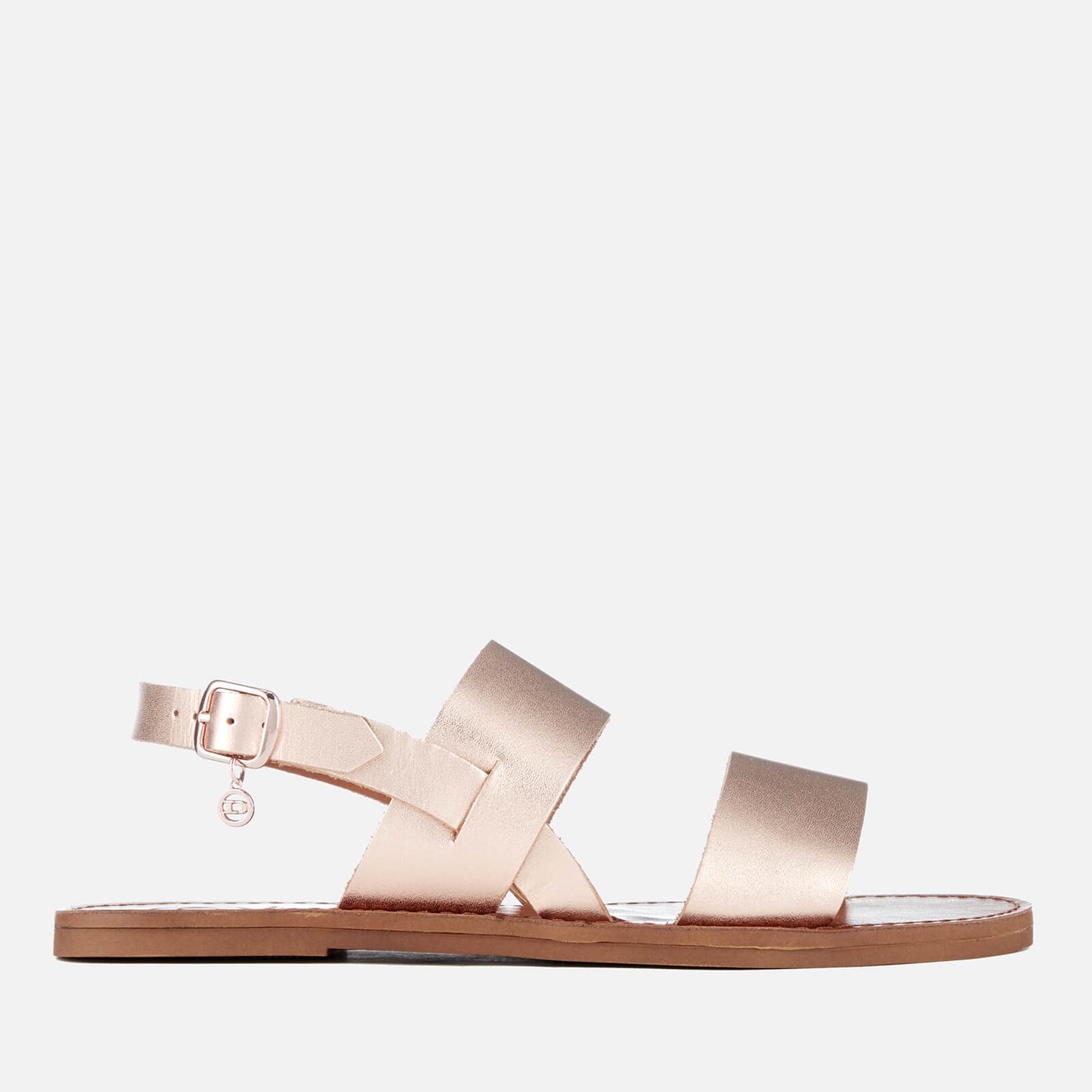 Dune Women s Lowpez Leather Double Strap Flat Sandals Rose Gold