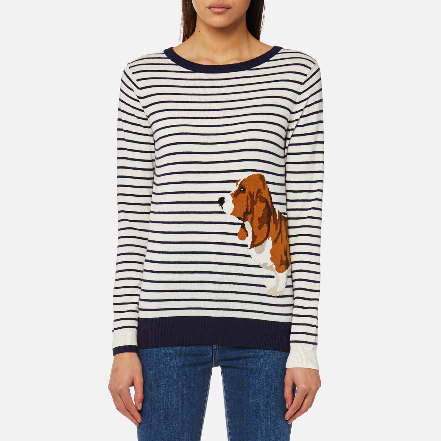 Joules Women s Miranda Basset Hound Intarsia Jumper Navy Cream TheHut