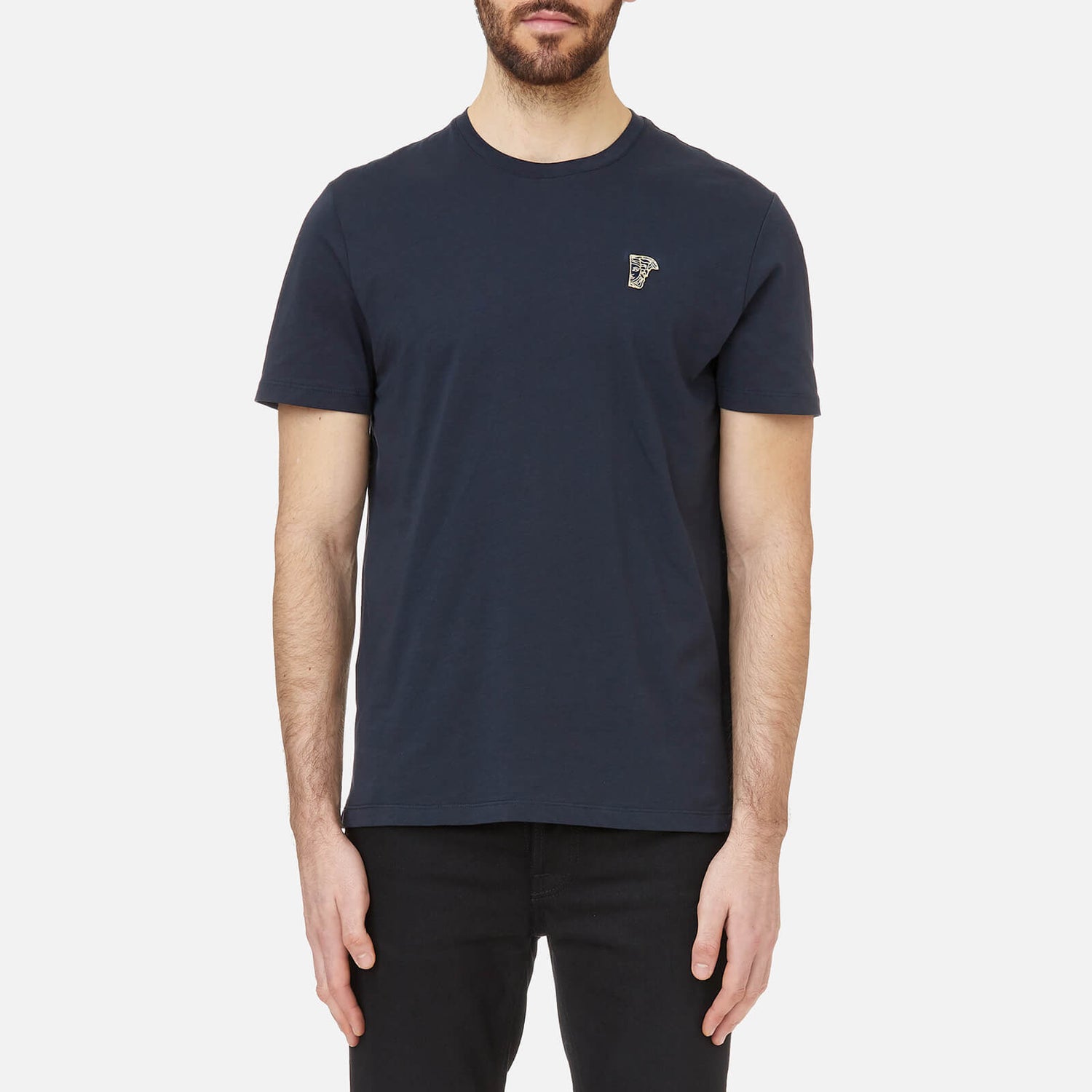 Versace Collection Men s Small Logo T Shirt Girocollo Navy Oro TheHut