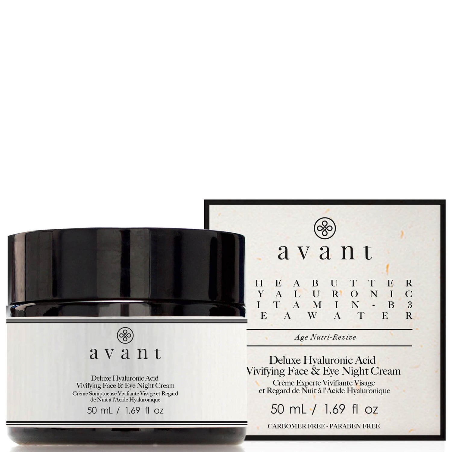 Avant Skincare Deluxe Hyaluronic Acid Vivifying Face and Eye Night Cream -yövoide kasvoille ja silmänympärysalueelle 50ml
