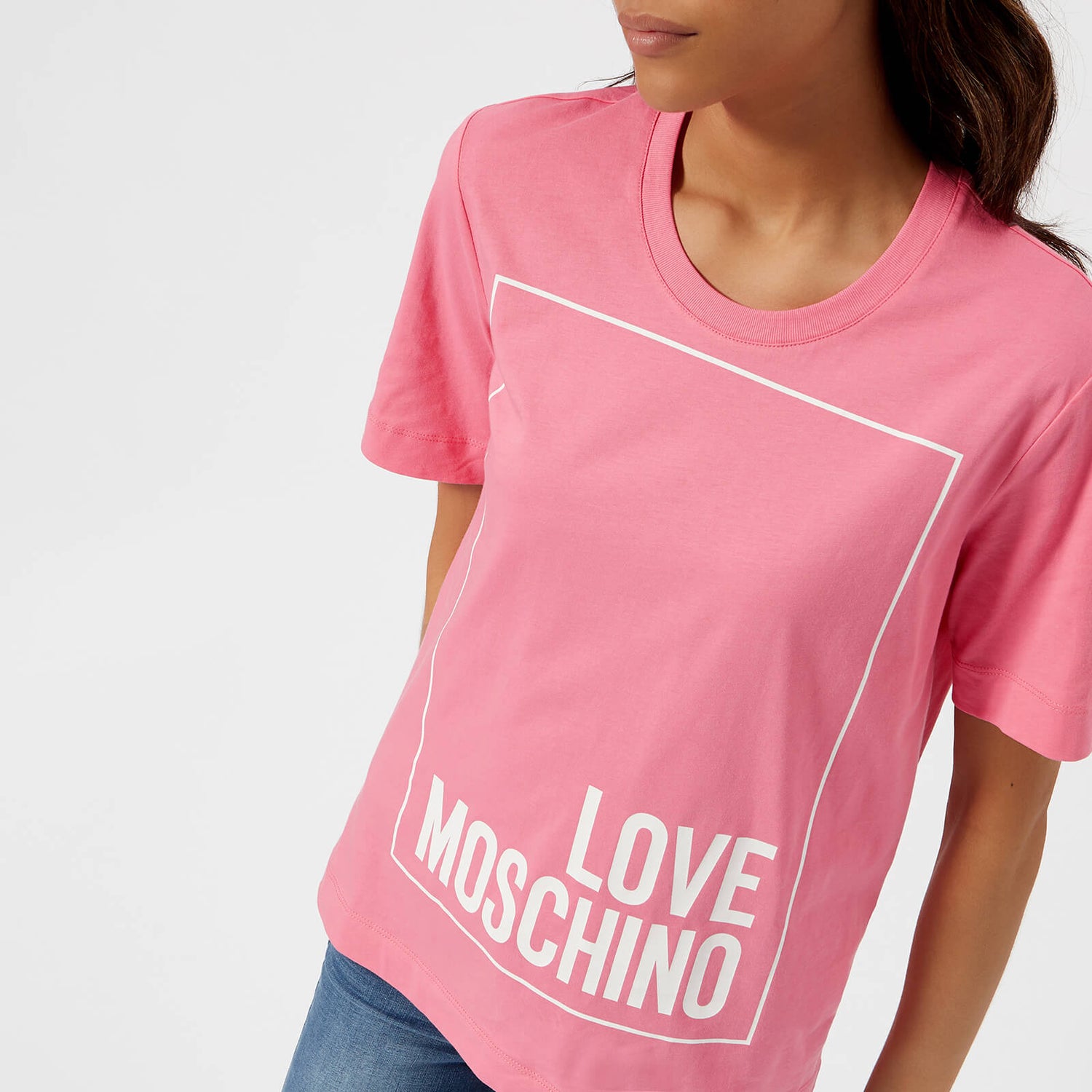 Love Moschino Women s Logo Box T Shirt Pink TheHut