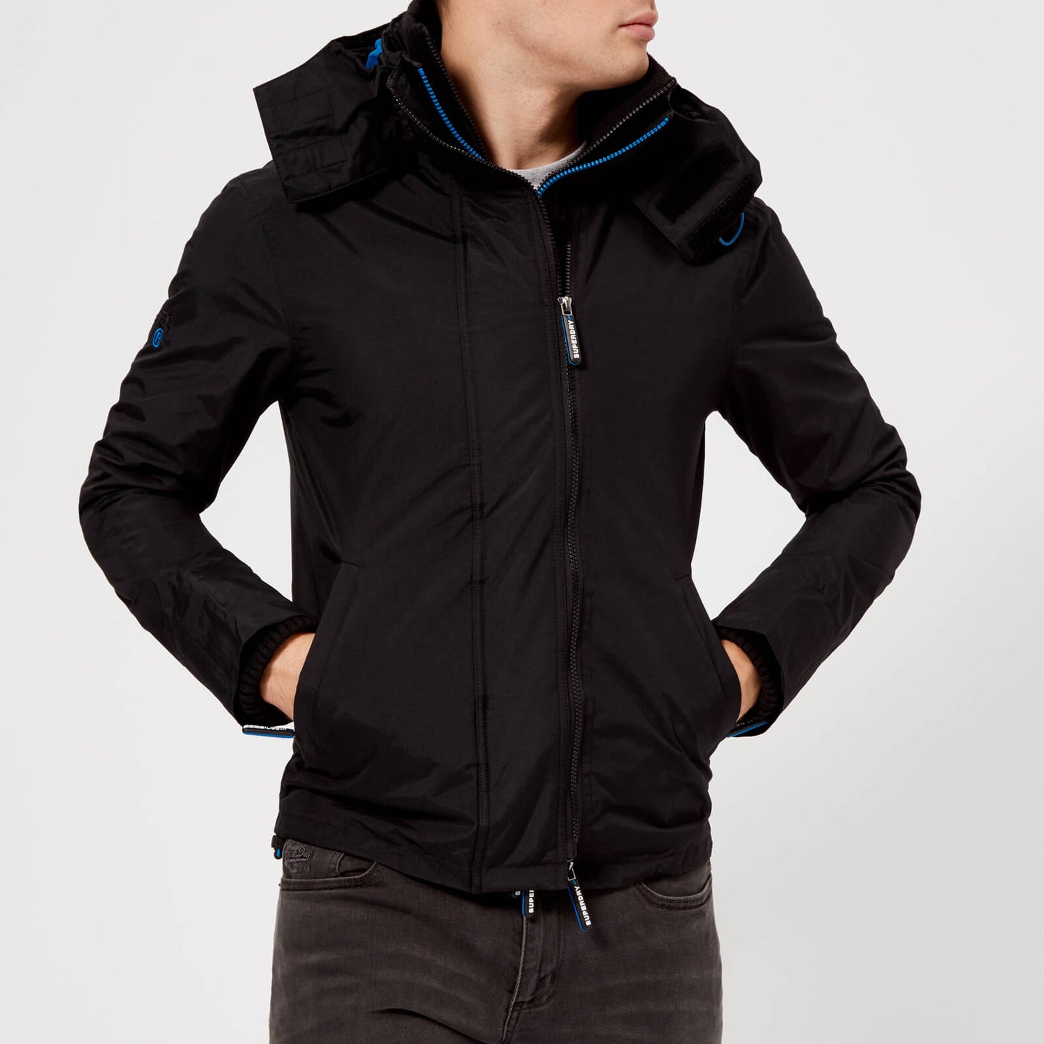 Superdry Men's Technical Hood Pop Zip Wndcheater Jacket Black/Super Denby