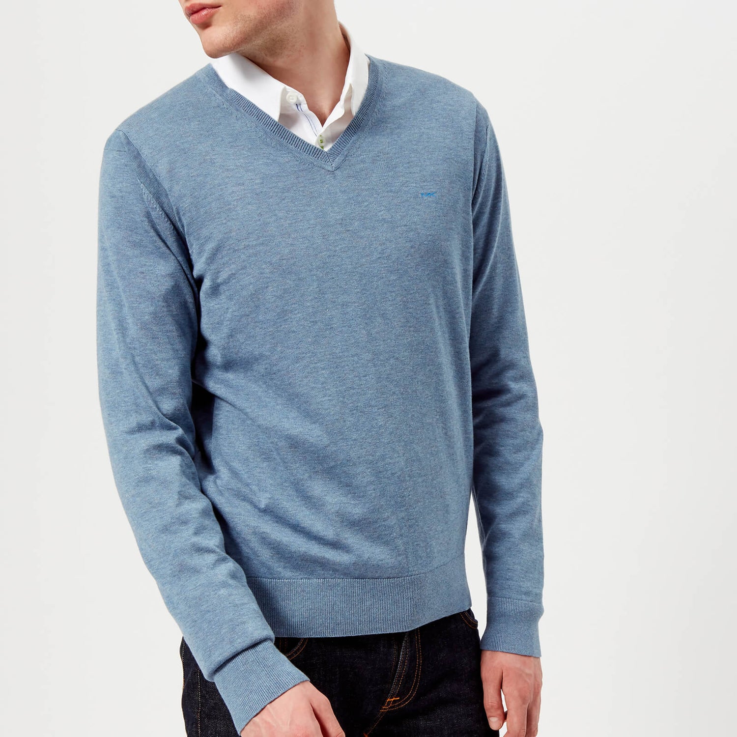 Michael Kors Men s Sleek Cotton Emb. Mk V Neck Long Sleeve Sweater