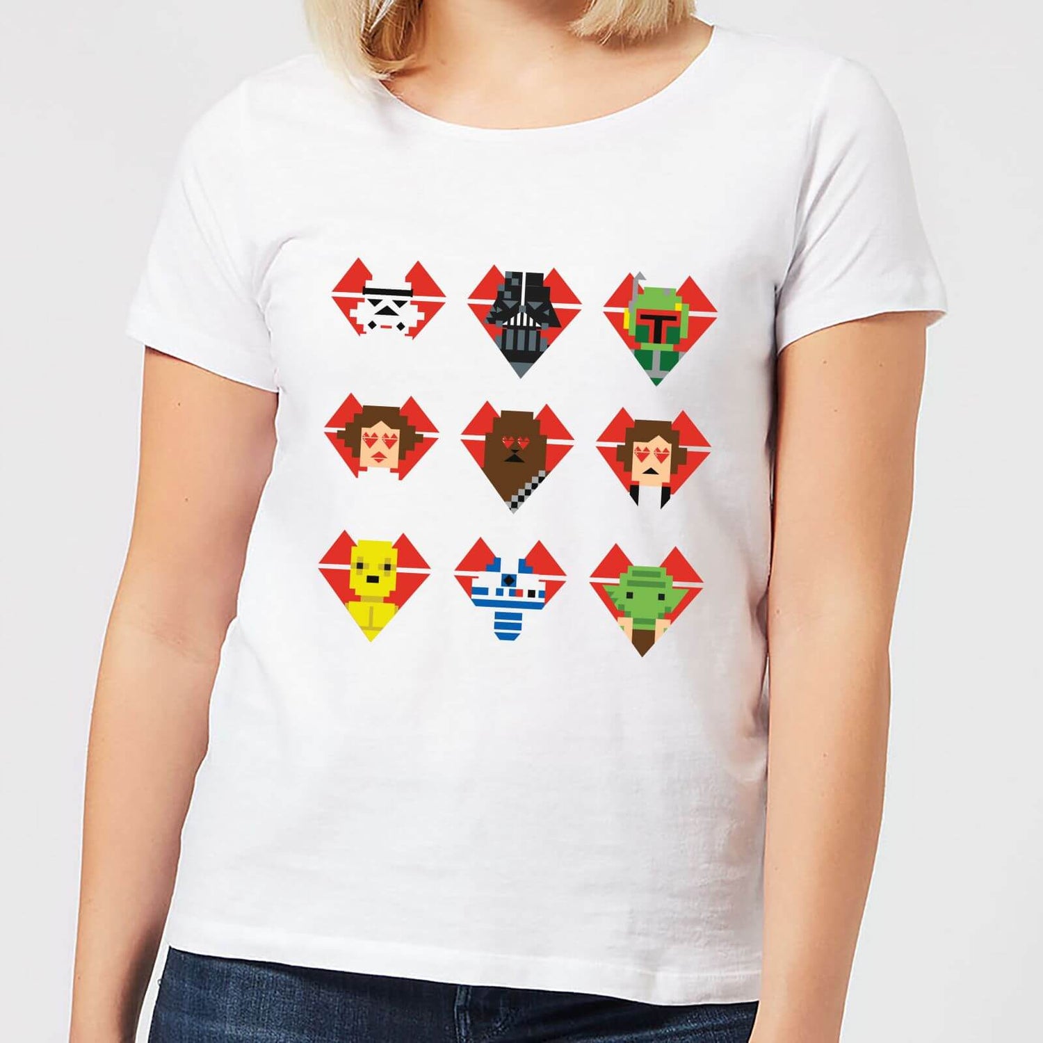 T-Shirt Femme Cœurs Pixels (Star Wars) - Blanc