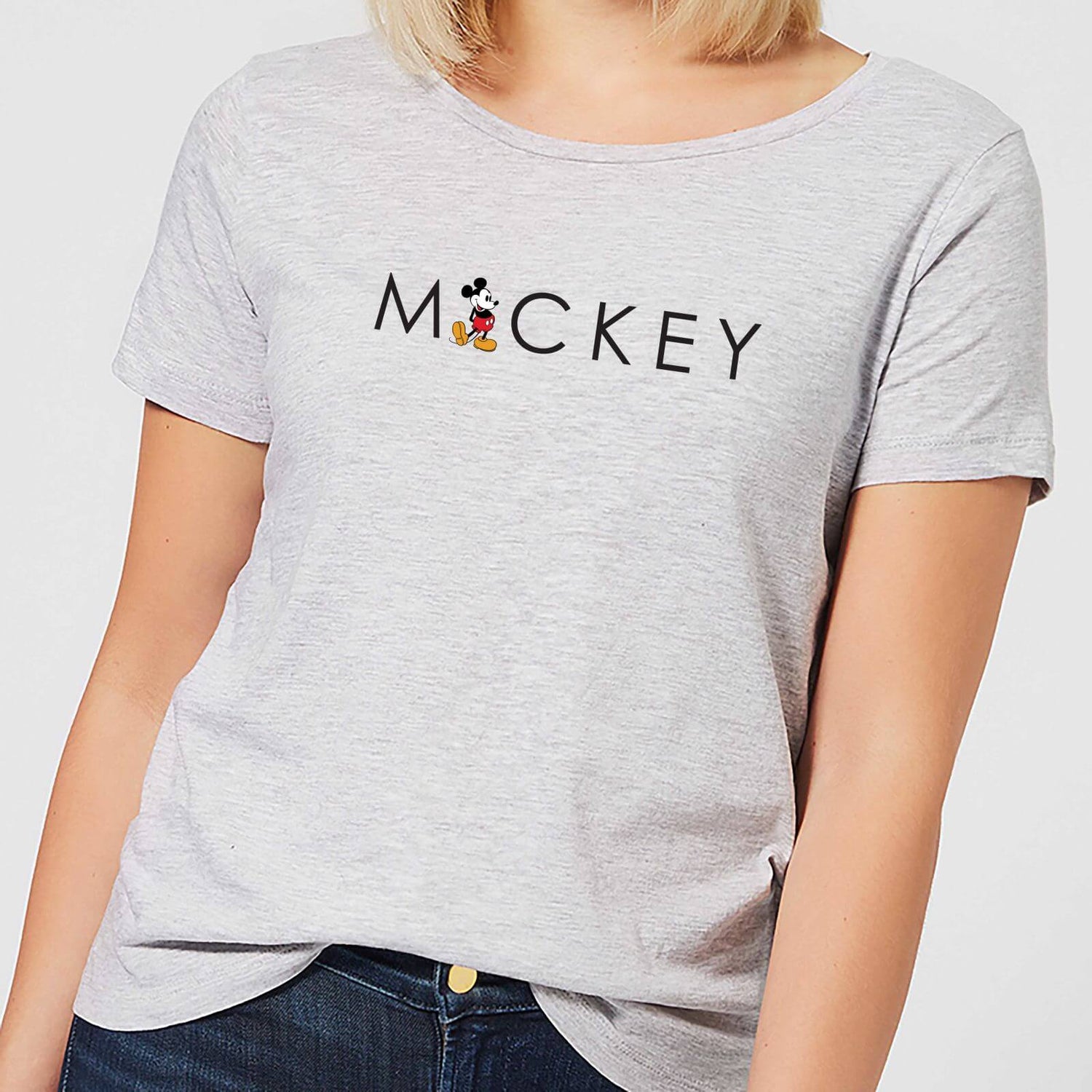 Disney Mickey Mouse Kick Letter Women s T Shirt Grey Clothing