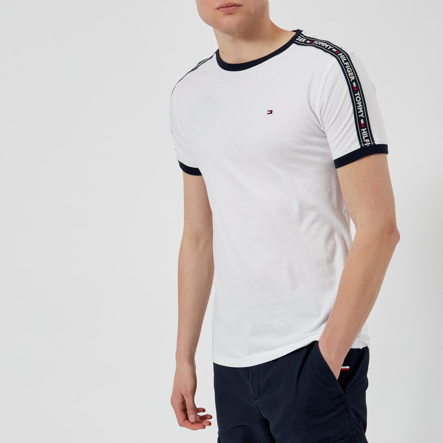 Tommy Hilfiger Men s Logo Tape T Shirt White