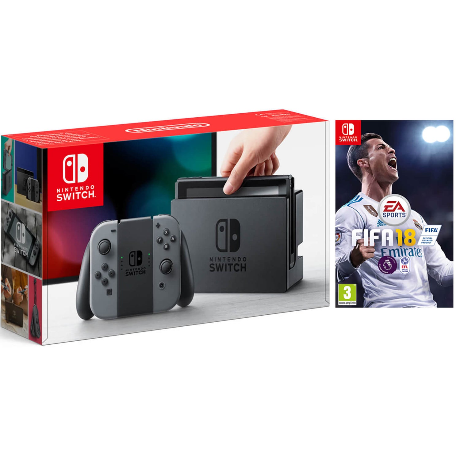 Nintendo Switch Console with Grey Joy-Con – Includes Fifa 18 Games