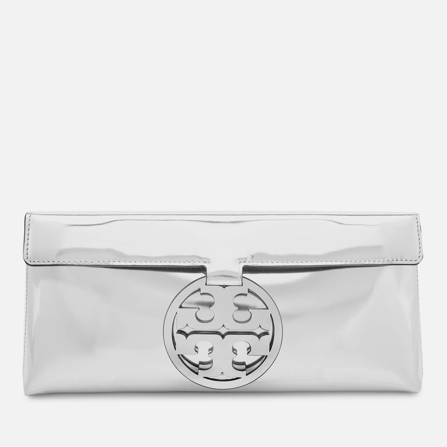 Tory Burch Women s Miller Mirror Metallic Clutch Bag Tory Silver