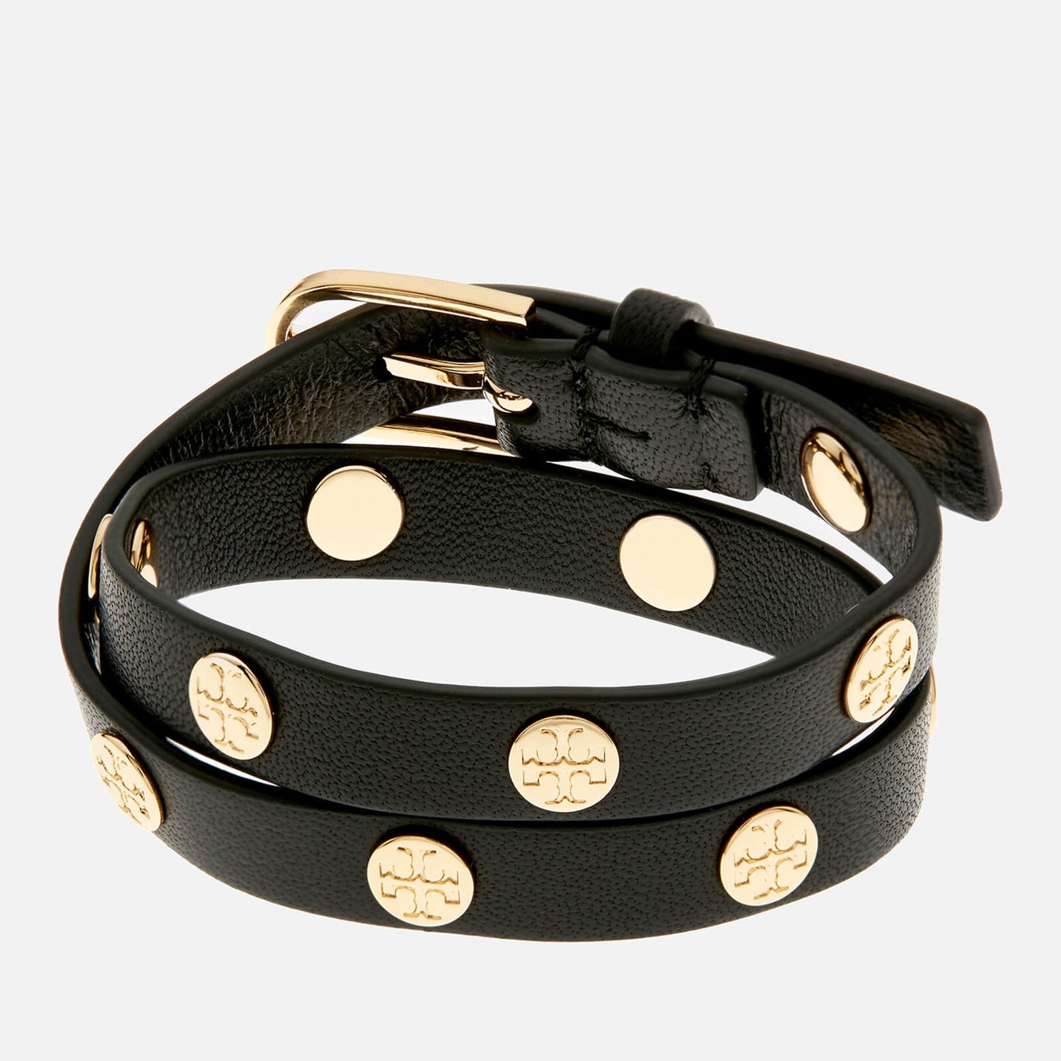 Tory Burch Women's Double Wrap Logo Stud Bracelet - Black/Gold | 免邮