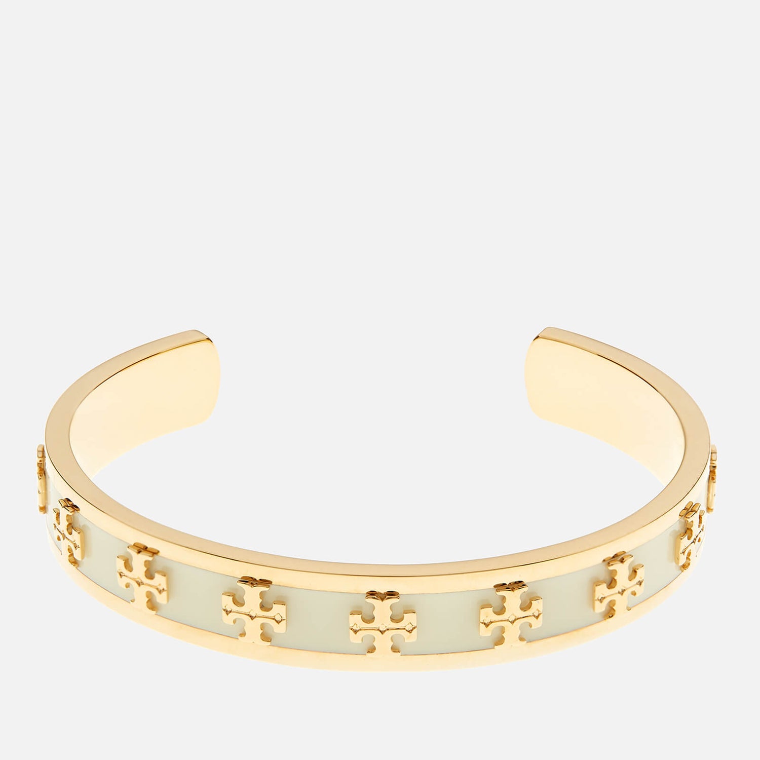 Tory Burch Women s Enamel Raised Logo Cuff Bracelet New Ivory Gold