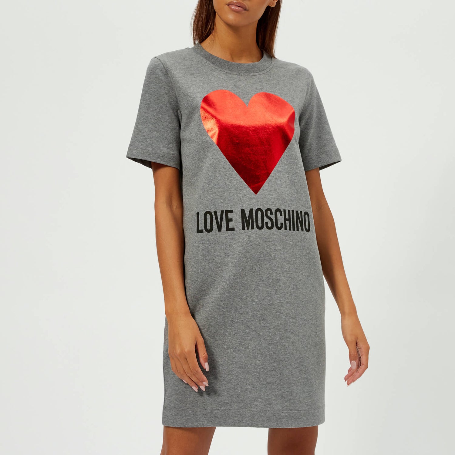 Love Moschino Women s Heart Logo T Shirt Dress Dark Grey TheHut