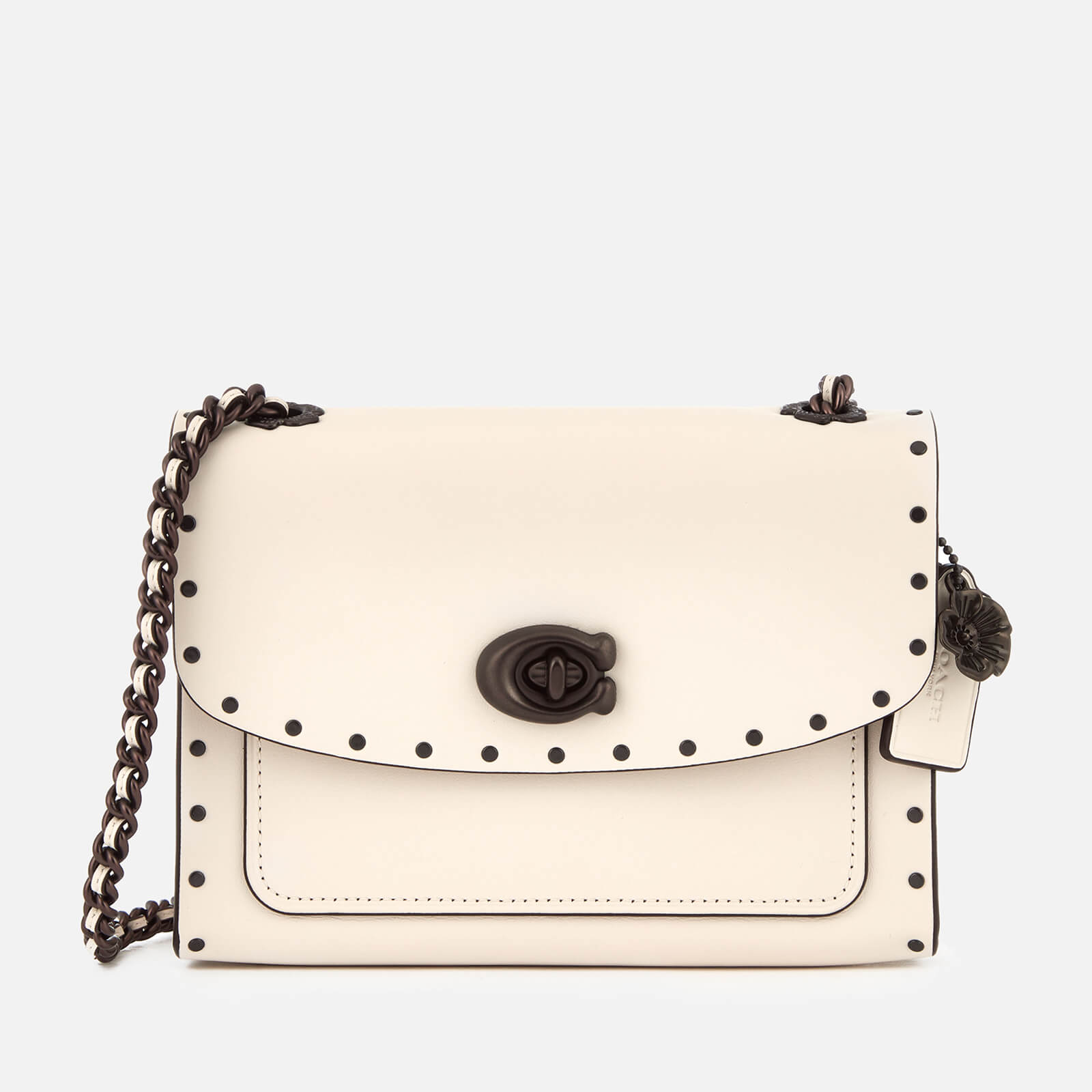 coach border rivets parker 18 shoulder bolsa