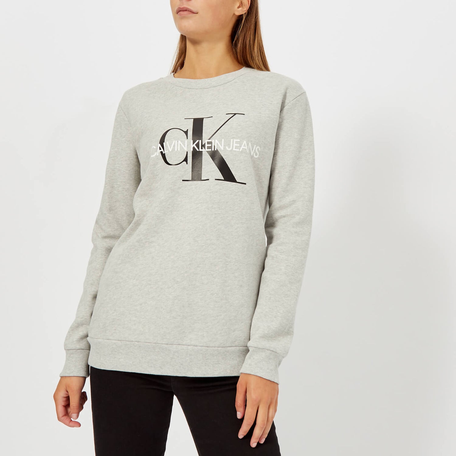 Calvin Klein Jeans Women\'s Core Monogram Logo Sweatshirt - Light Grey Marl