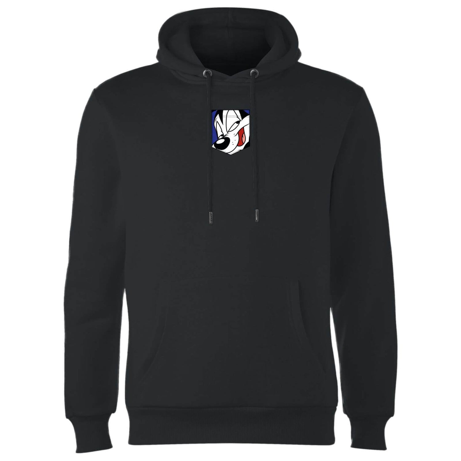 Looney Tunes Pepe Le Pew Face Faux Pocket Hoodie Black Clothing