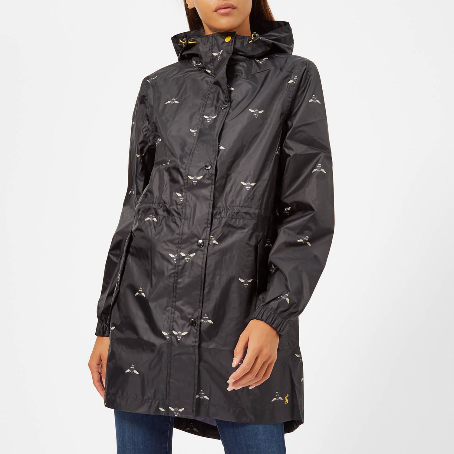 Joules Women s Golightly Waterproof Packaway Coat Black Botanical Bees TheHut