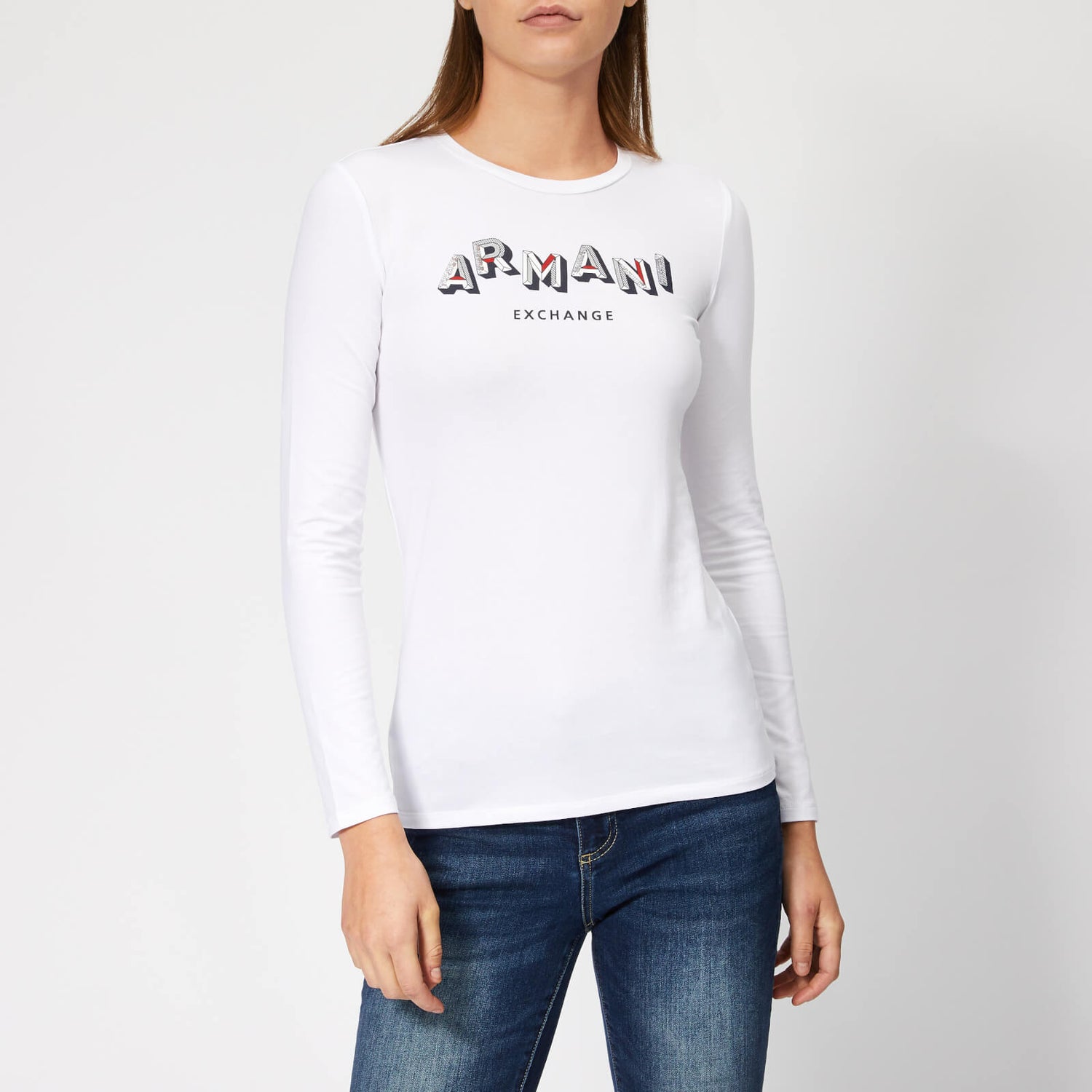Armani Exchange Women's Long Sleeve Logo T-Shirt - White