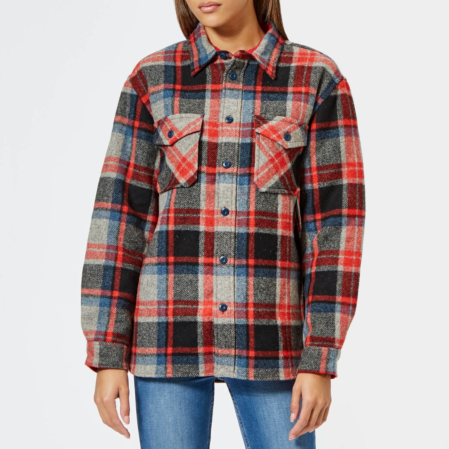 Polo Ralph Lauren Women's Wool Plaid Shacket - Grey Red - Free Uk 