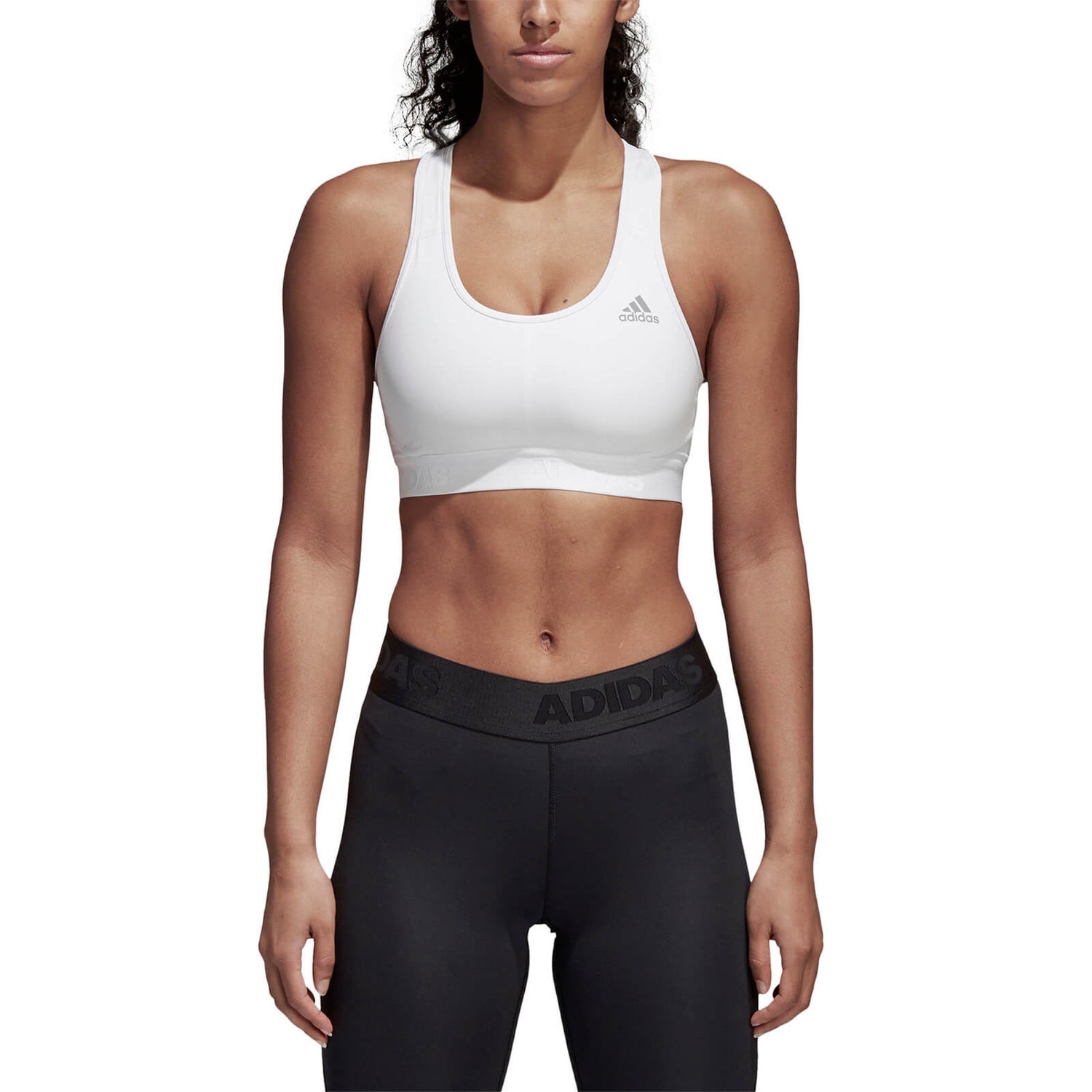 adidas Women's Logo Climacool Workout Sports Bra, White, Large