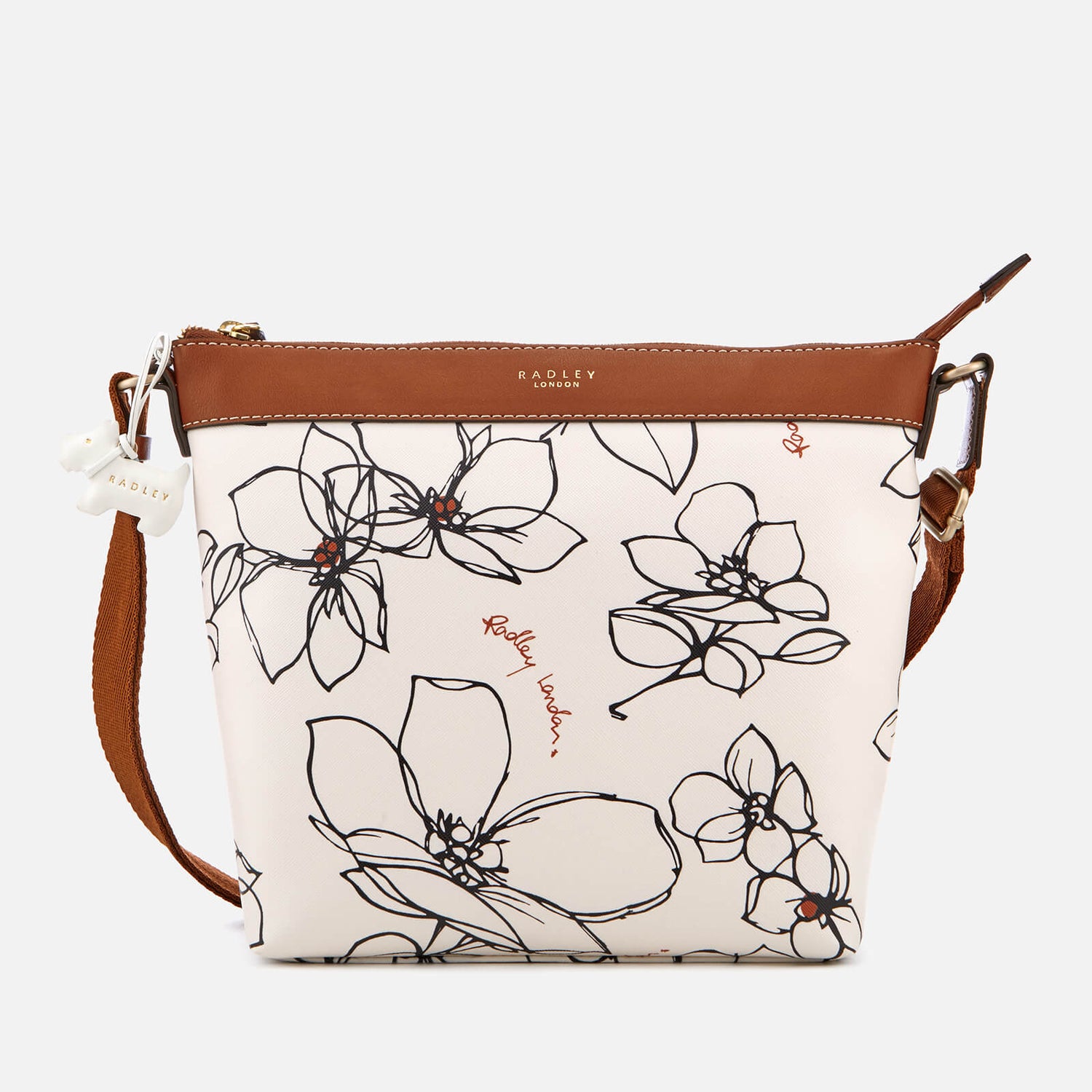 Radley Women s Linear Flower Medium Zip Top Cross Body Bag Chalk