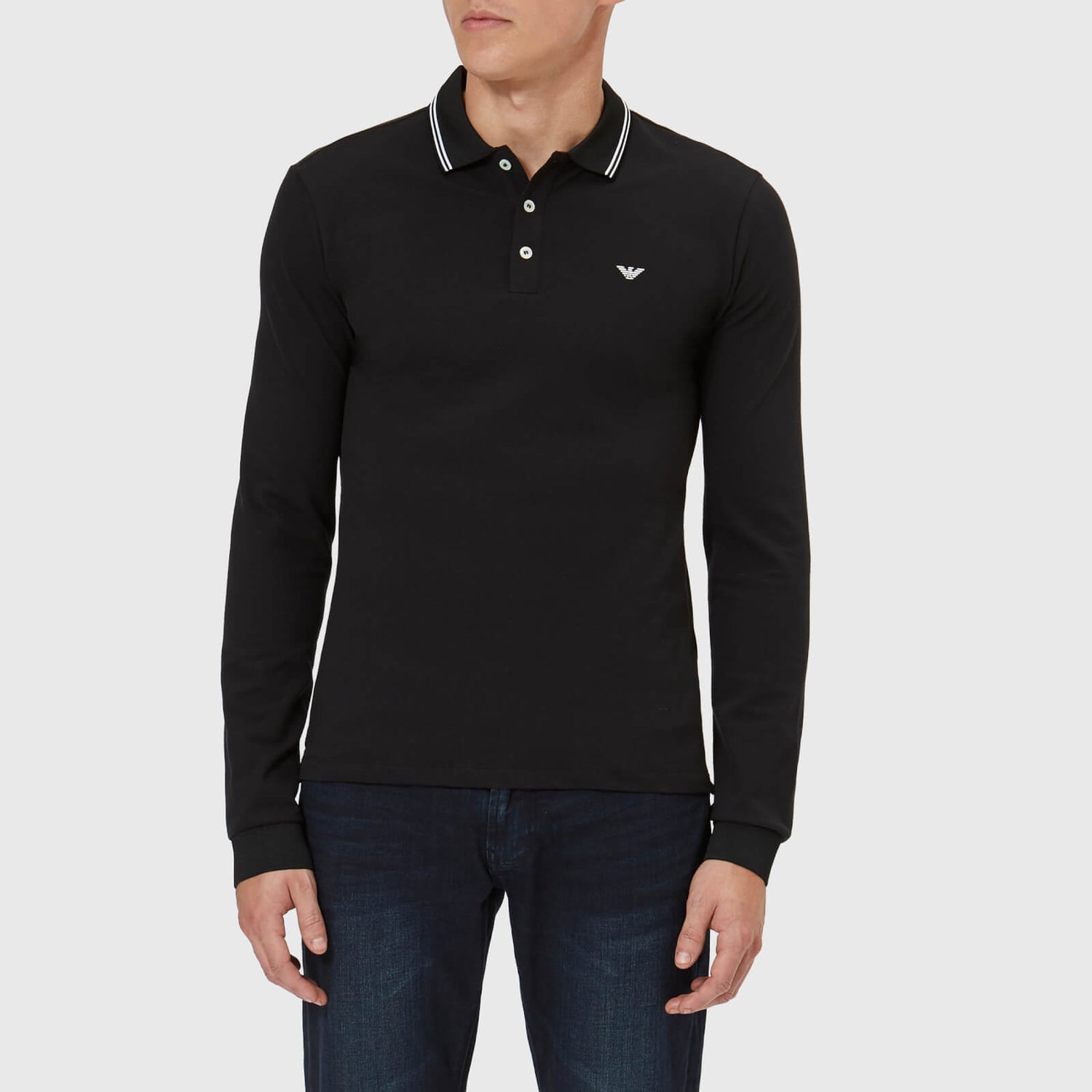 Emporio Armani Men s Long Sleeve Tipped Polo Shirt Black TheHut