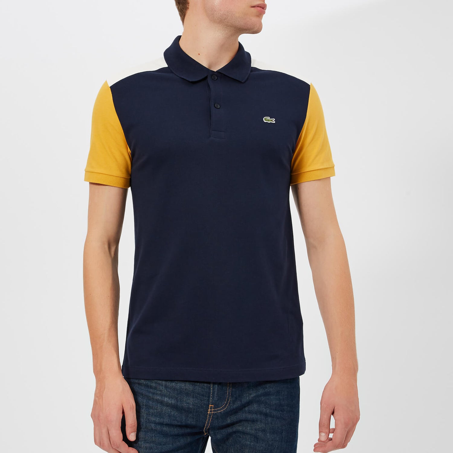 Lacoste Men s Colour Block Polo Shirt Navy White Yellow TheHut
