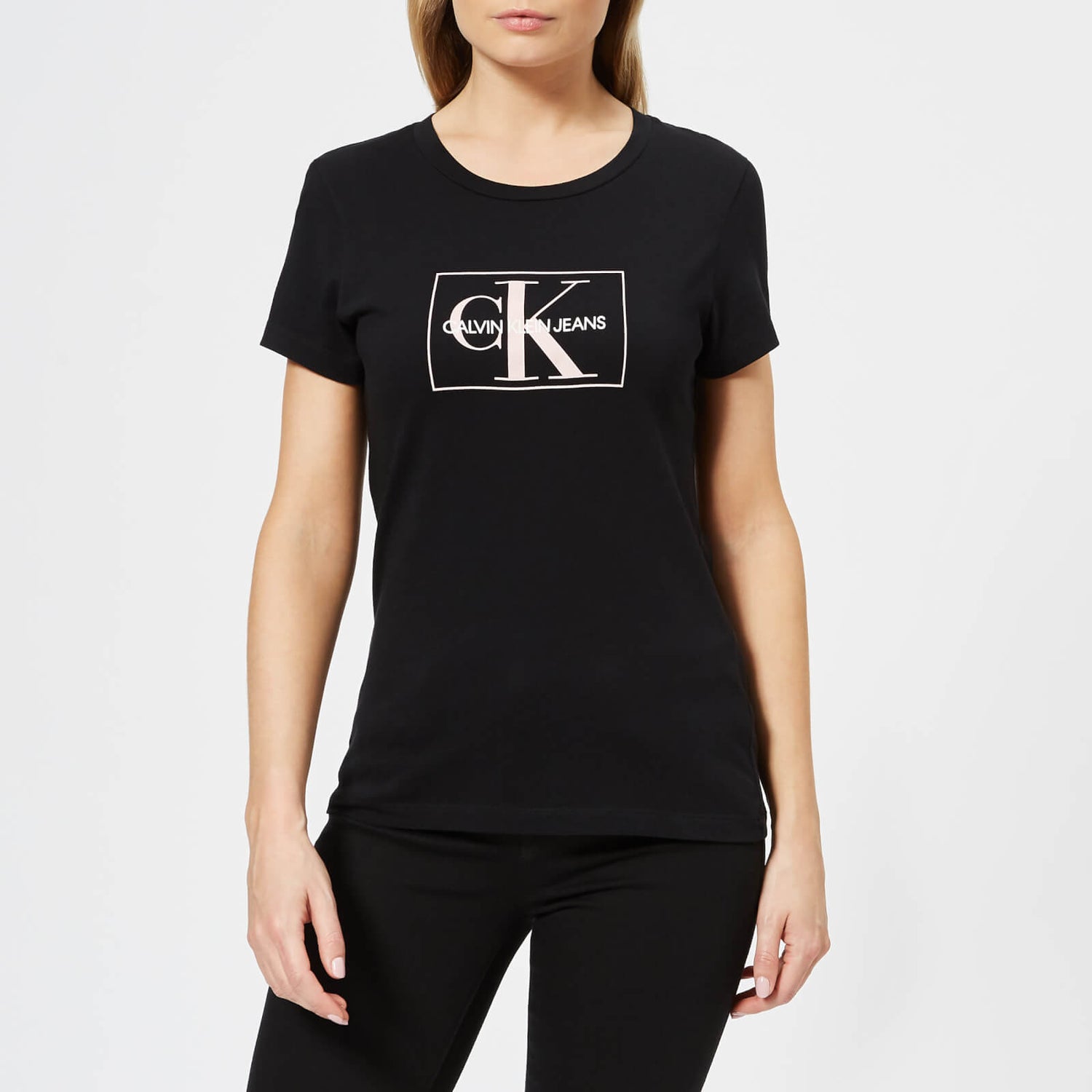 Calvin Klein Women's Outline Monogram Slim Fit T-Shirt - Black | TheHut.com