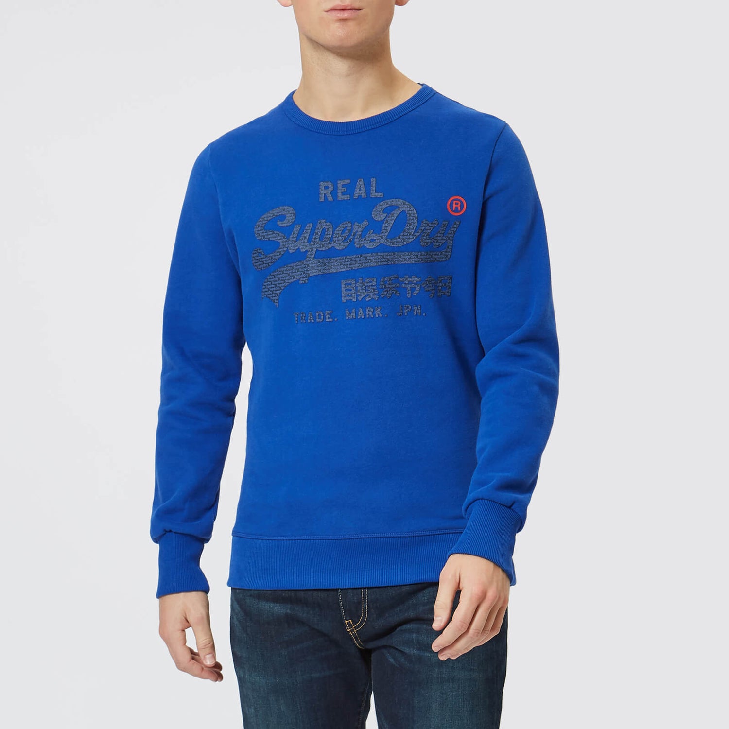 Superdry Men s Vintage Logo Panel Stripe Crew Neck Sweatshirt Cobalt Blast Blue TheHut