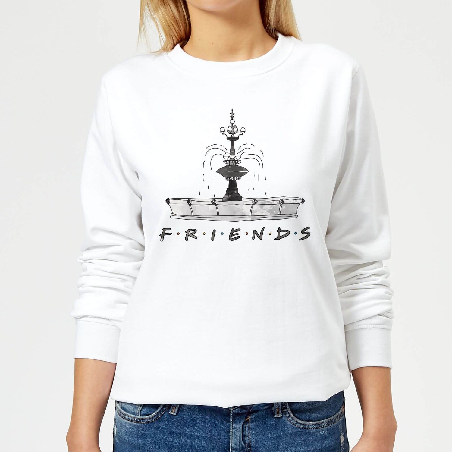 Friends Fountain Sketch Women s Sweatshirt White