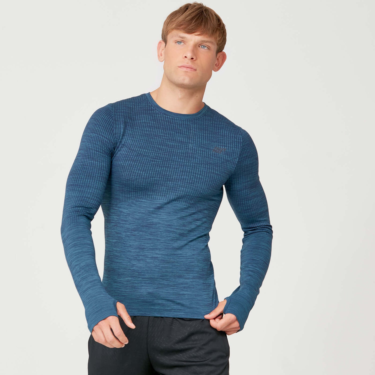 Buy Men's Sculpt Seamless Long Sleeve T-Shirt, Petrol Blue