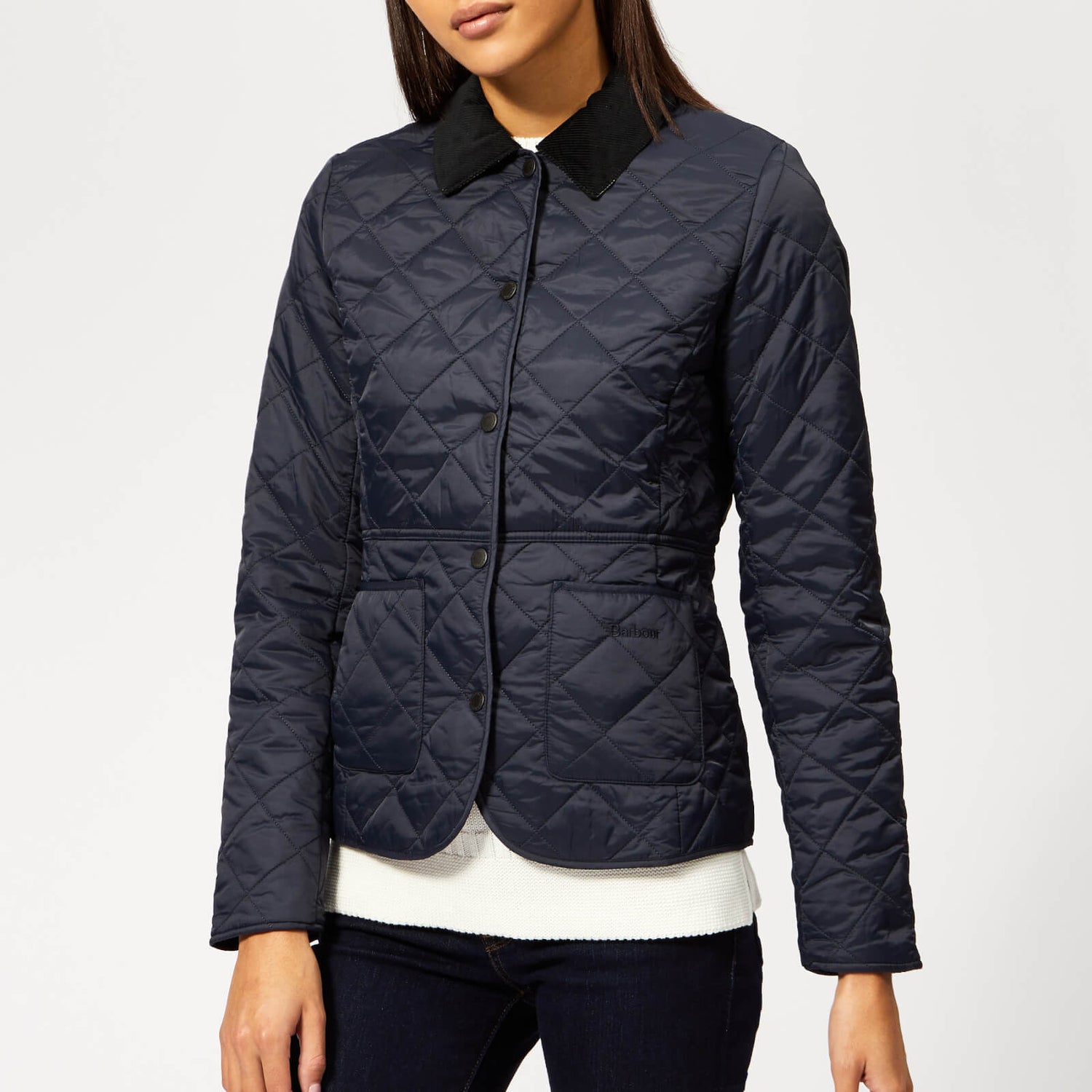 Barbour Women s Deveron Quilted Coat Navy Pale Blue TheHut