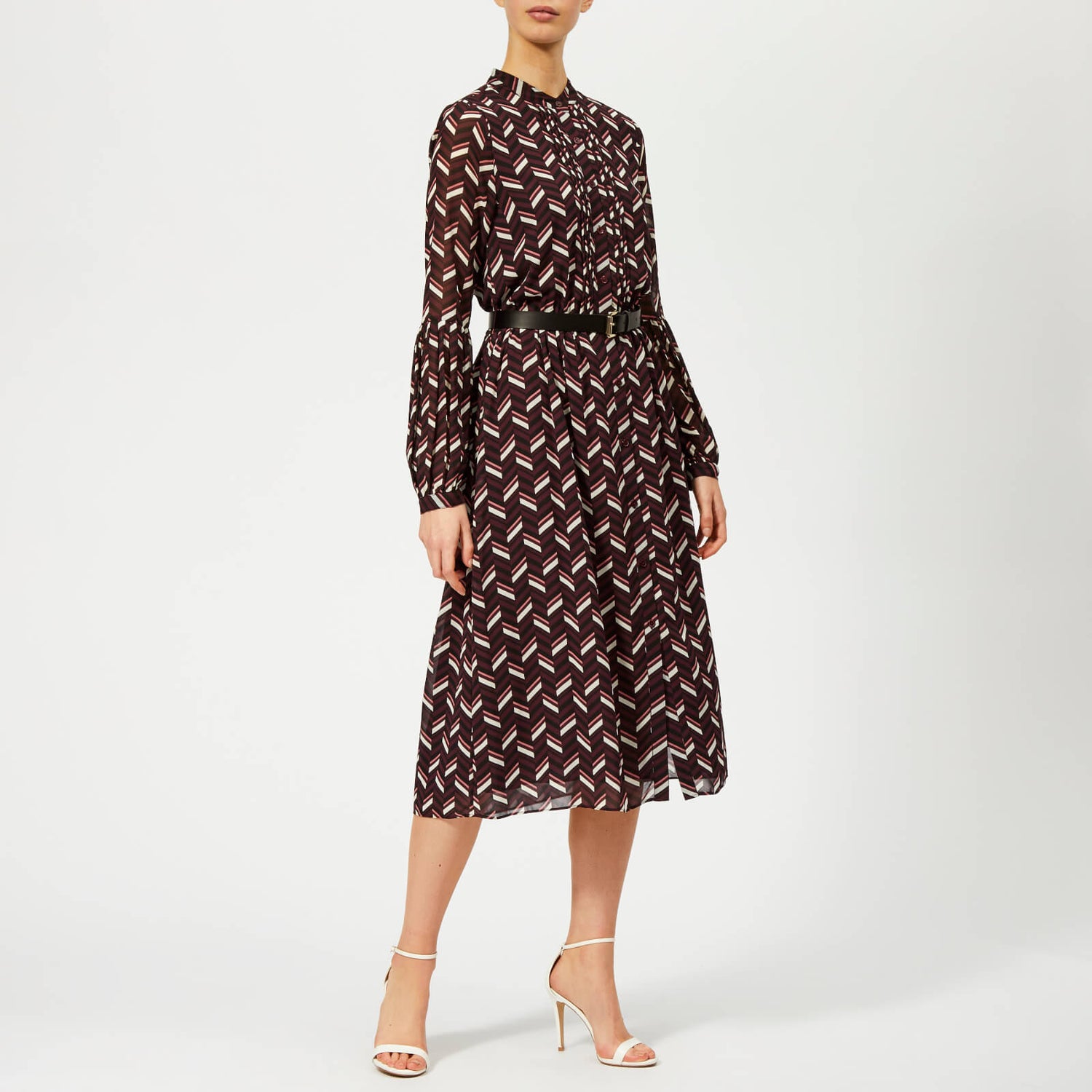 Chevron georgette belted shirtdress hotsell