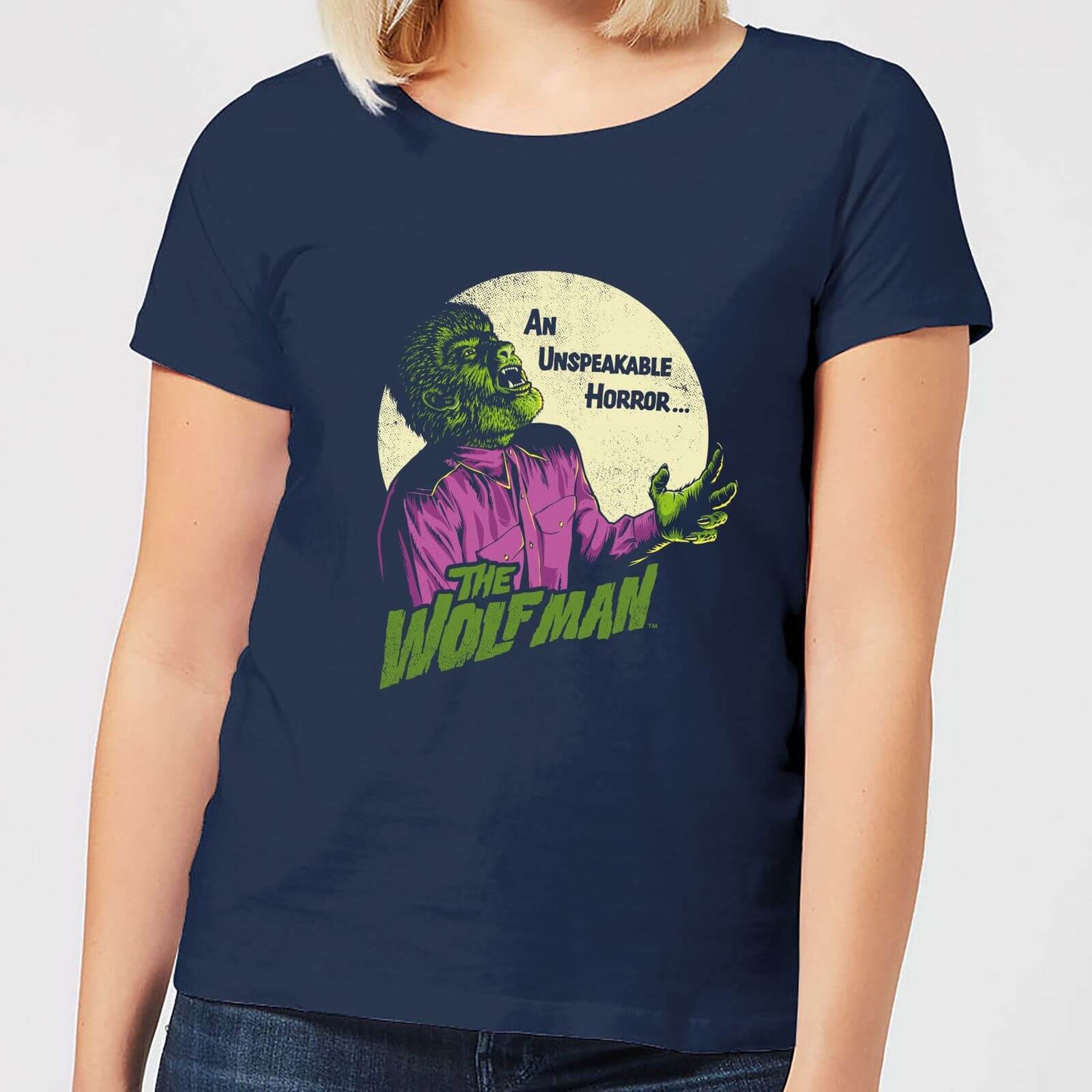 Universal Monsters The Wolfman Retro Women's T-Shirt - Navy