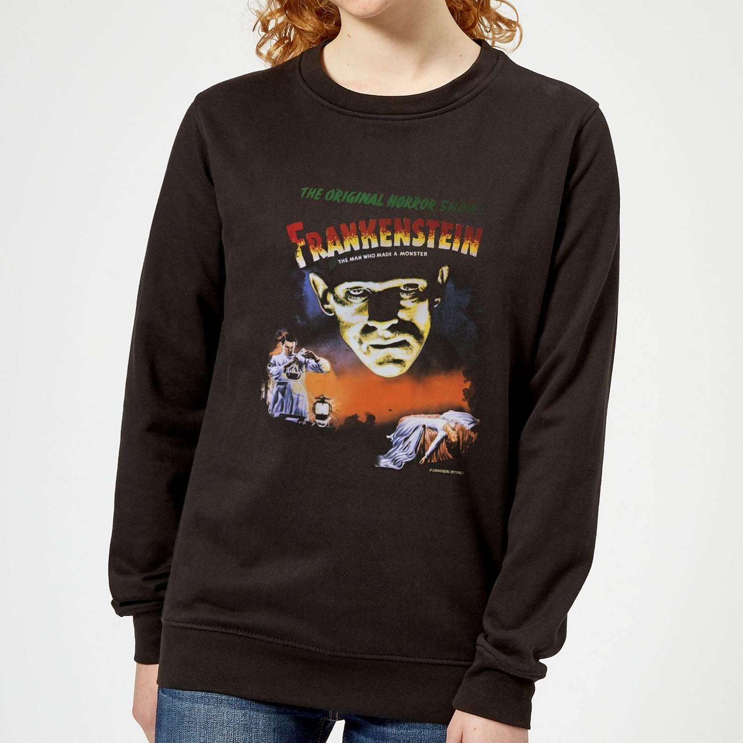 Universal Monsters Frankenstein Vintage Poster Women's Sweatshirt - Black