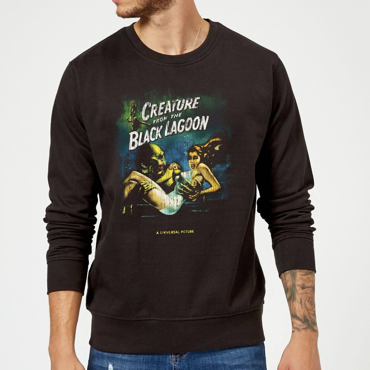 Universal Monsters Creature From The Black Lagoon Vintage Poster Sweatshirt - Black