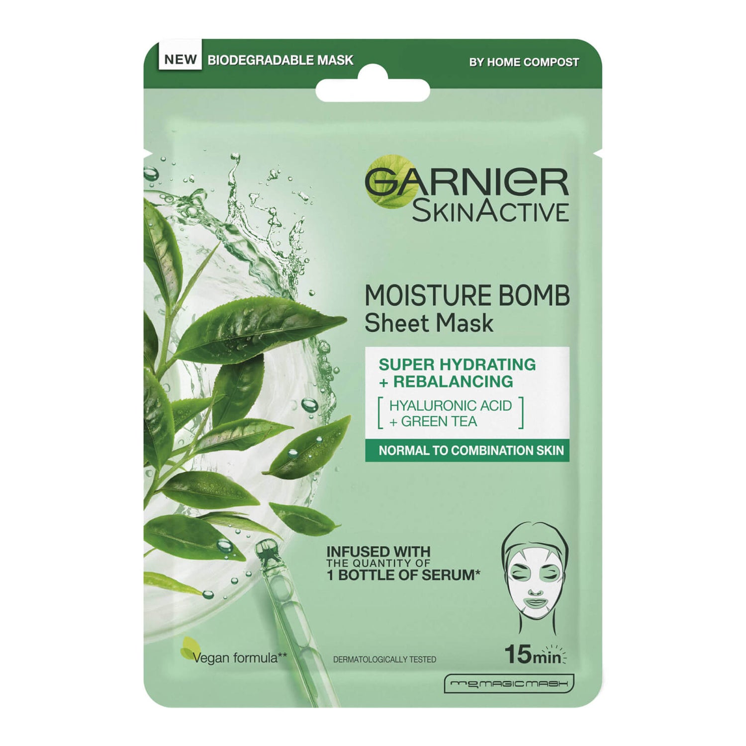 Garnier Moisture Bomb Green Tea Hydrating Face Sheet Mask for Combination Skin 32g LOOKFANTASTIC