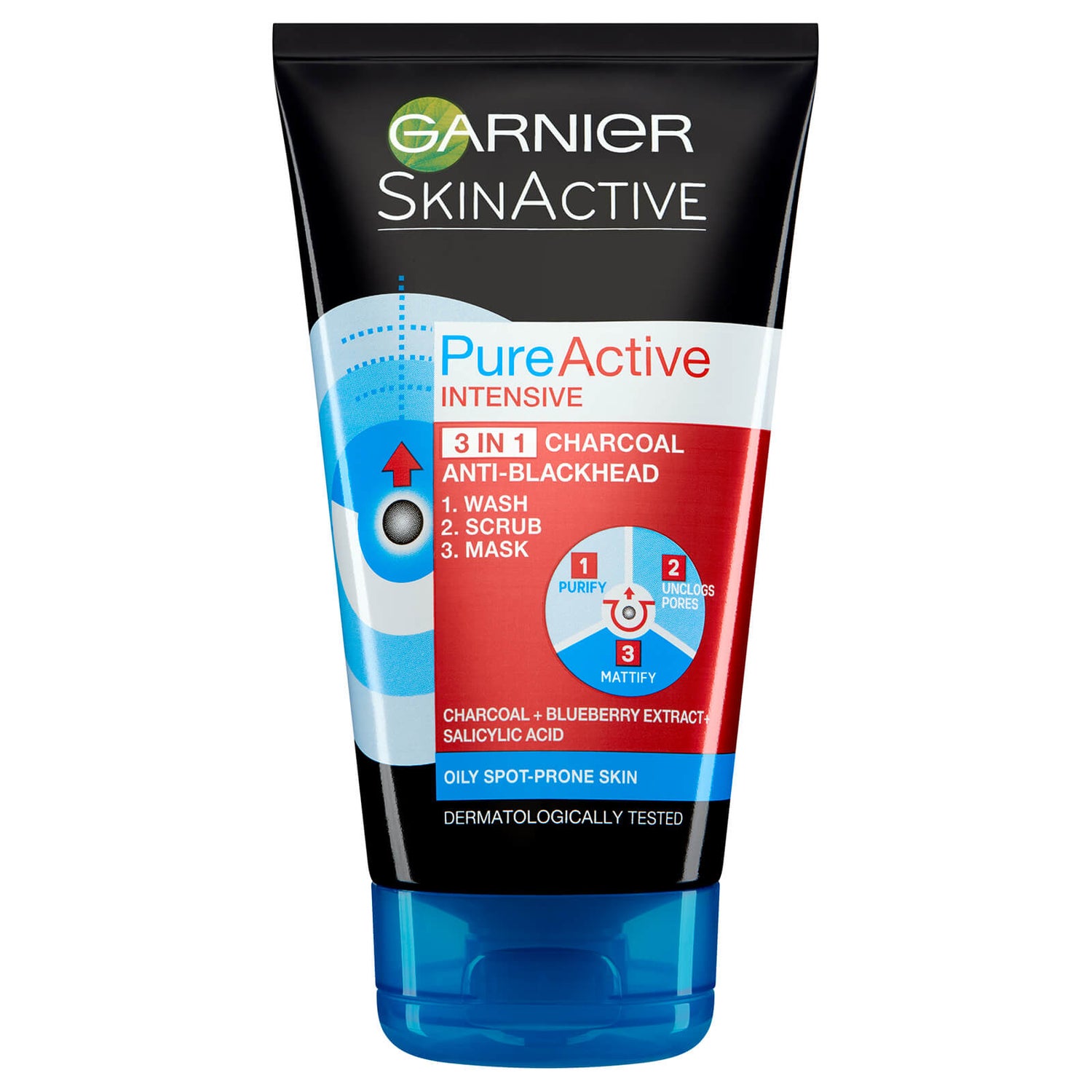 Garnier Pure Active 3in1 Charcoal Blackhead Mask Wash Scrub 150ml