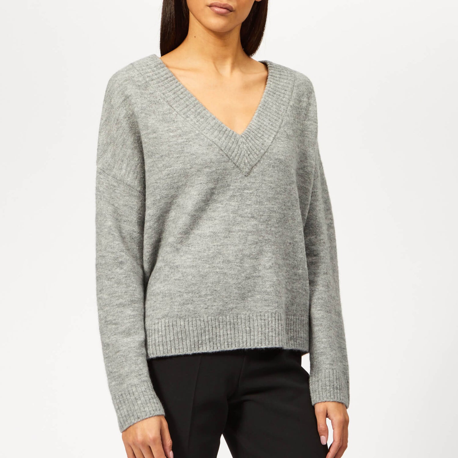 Whistles Women's Oversized Slouchy V Neck Knit Jumper Grey Marl