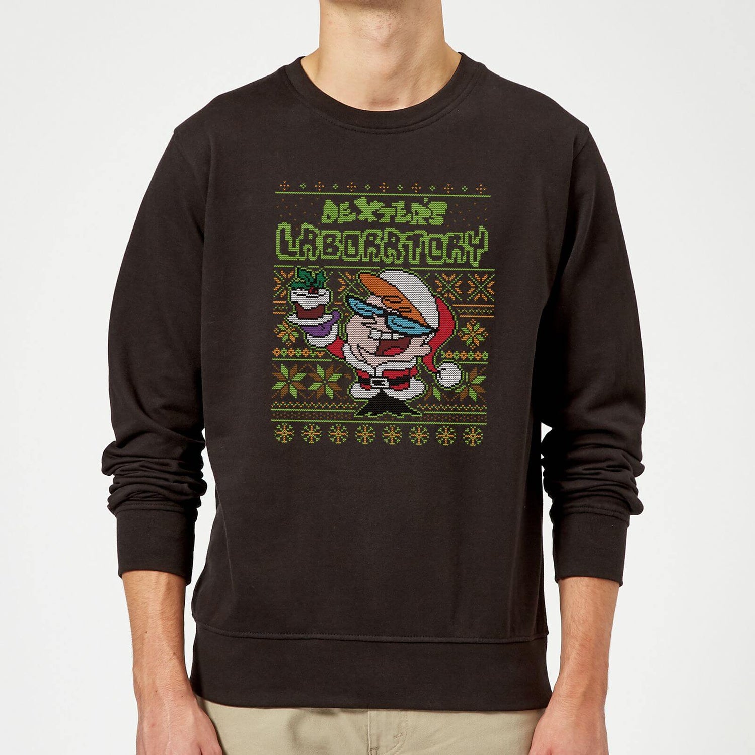 Dexter s Lab Pattern Christmas Sweater Black Clothing Zavvi US