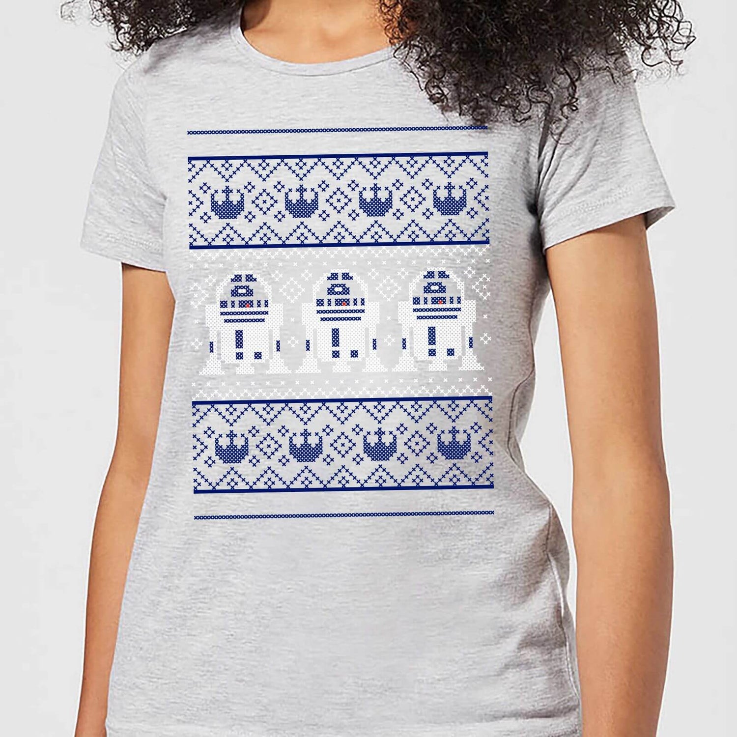 Star Wars R2 D2 Knit Women s Christmas T Shirt Grey