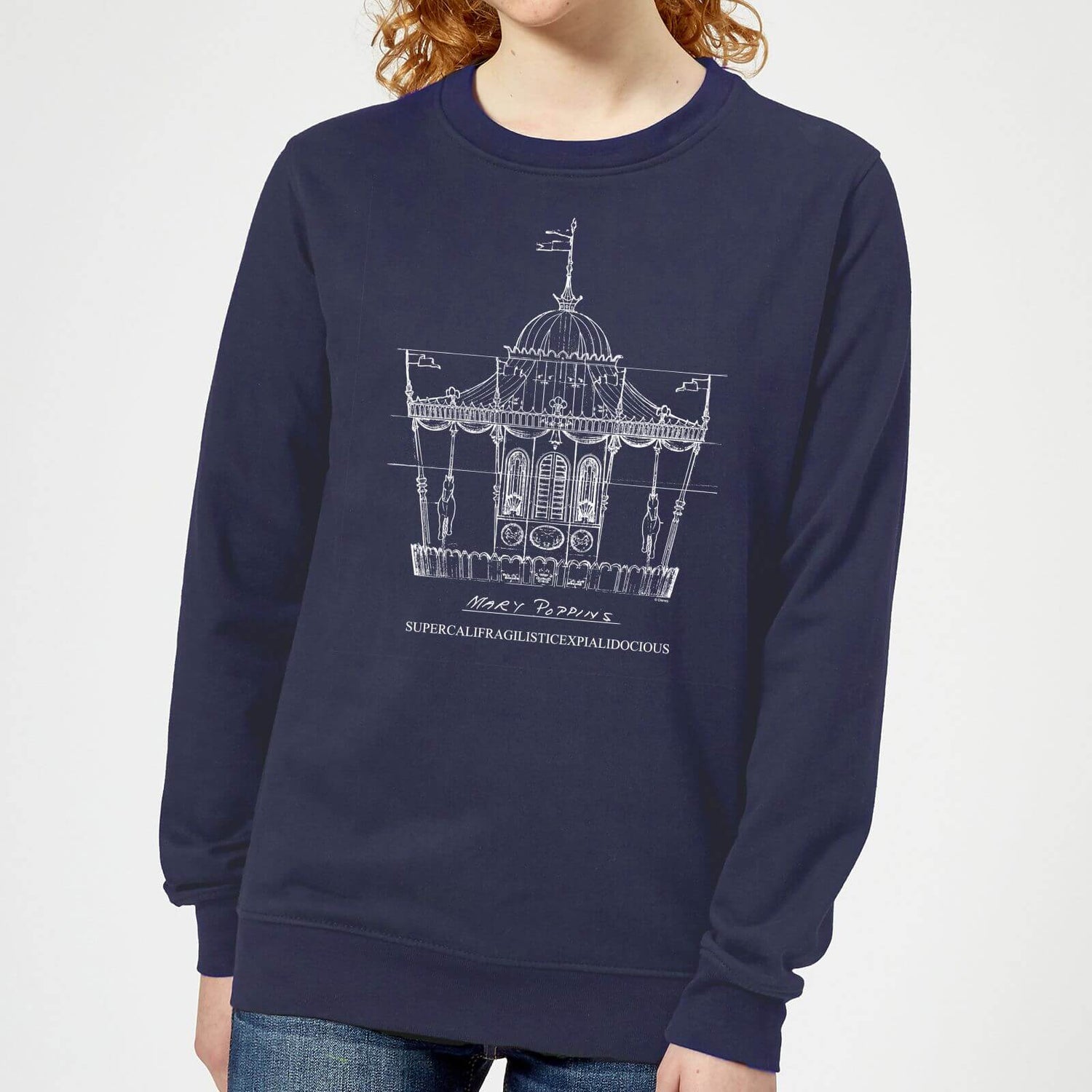 Mary Poppins Carousel Sketch Women s Christmas Jumper Navy