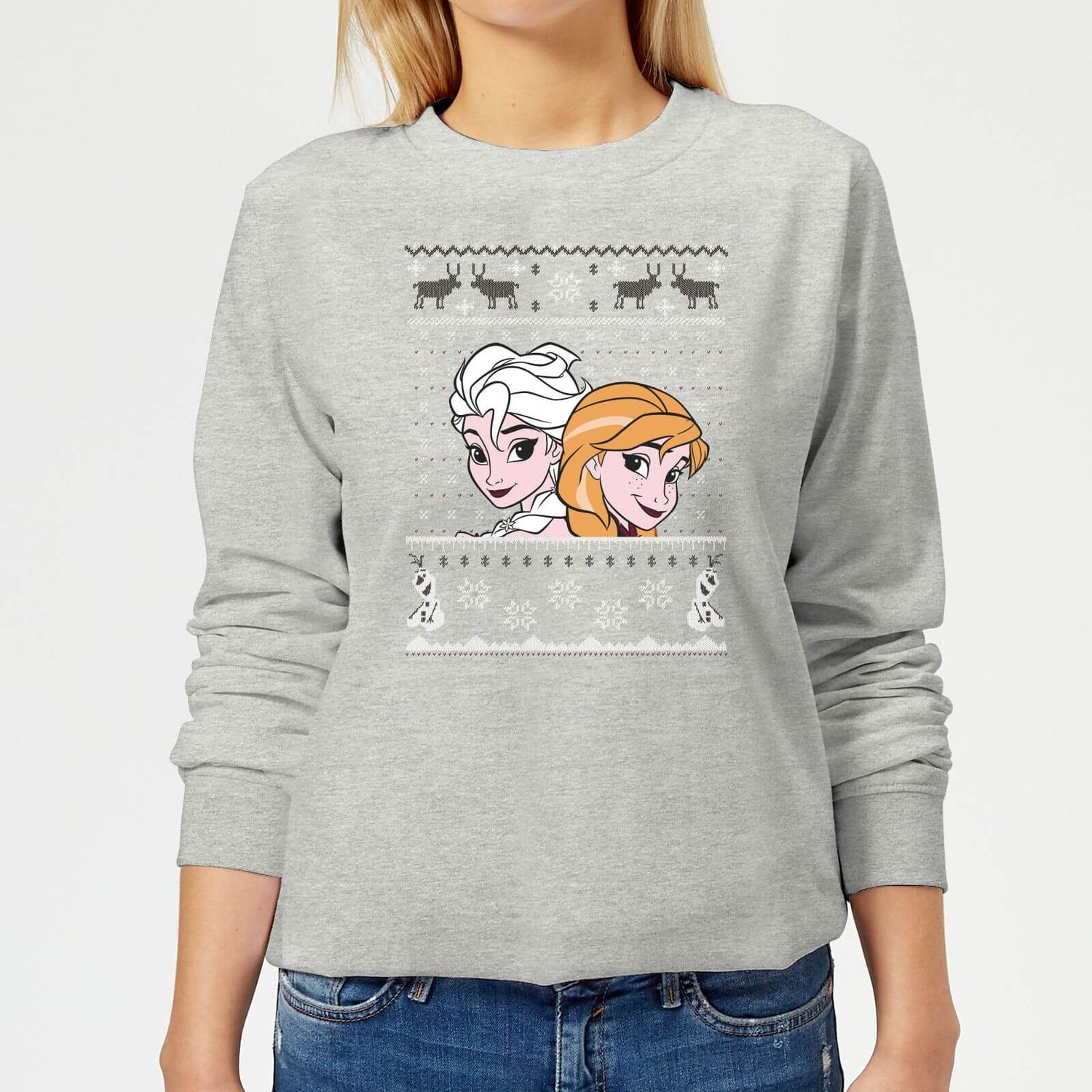 Disney Frozen Elsa and Anna Women s Christmas Sweatshirt Grey Clothing Zavvi Ireland